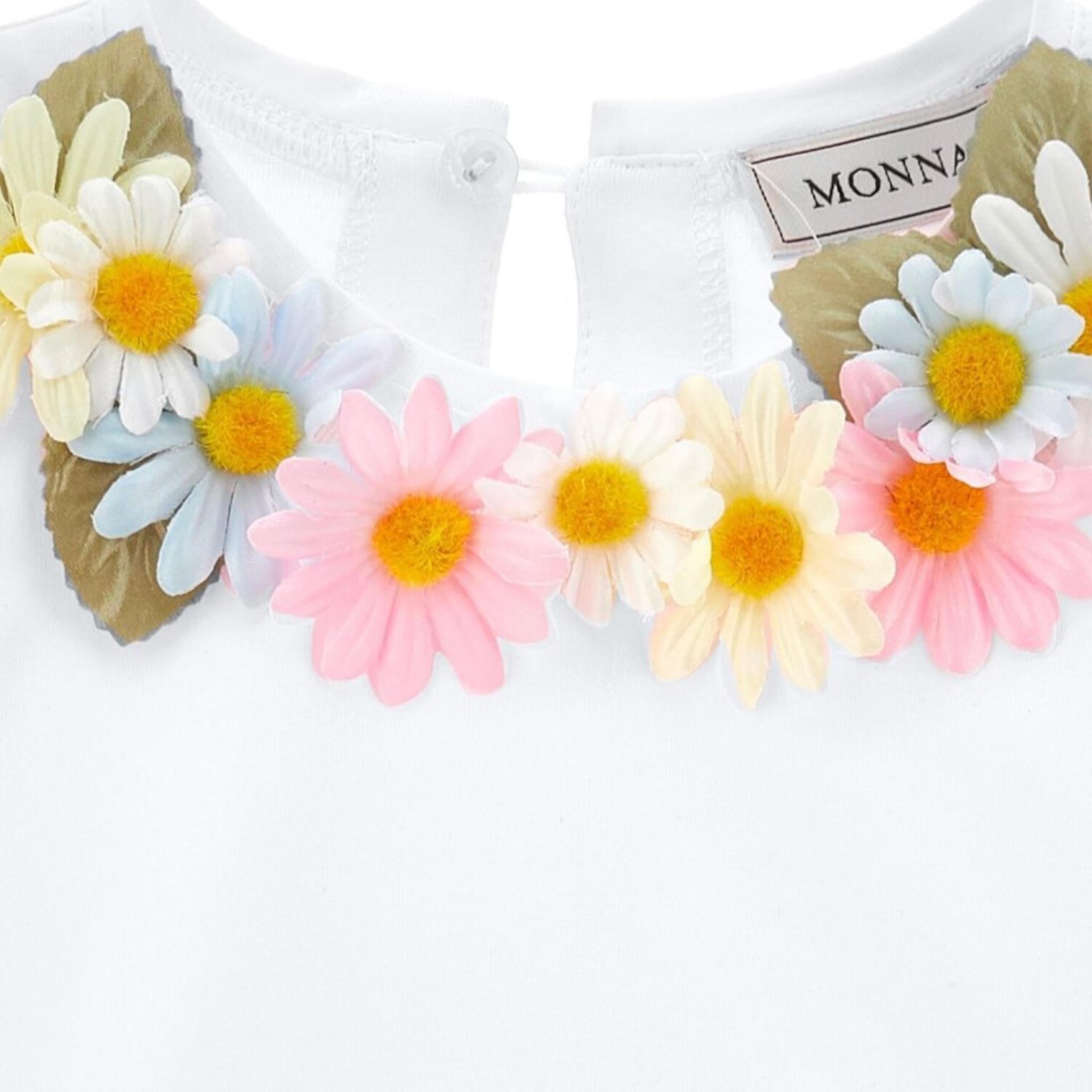 Monnalisa T-Shirt Girocollo Tinta Unita con Applicazioni per Neonata 31E613XN BIANCO MONNALISA 