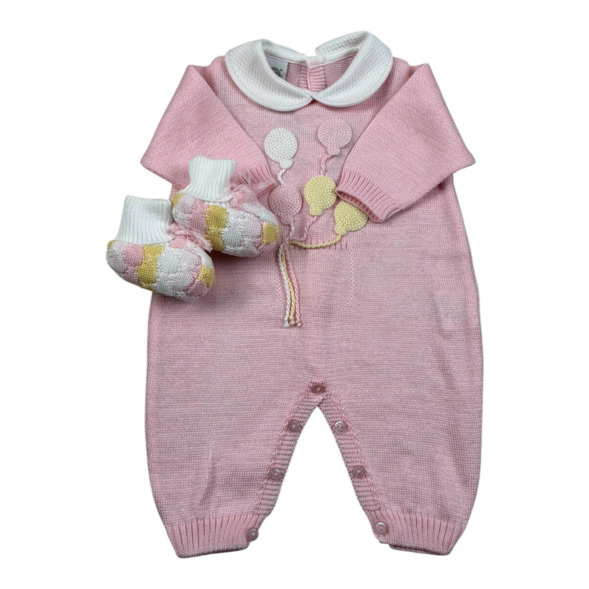 Marlu' Tutina Manica Lunga Tinta Unita con Babbucce per Neonata EL5510 ROSA MARLU' 