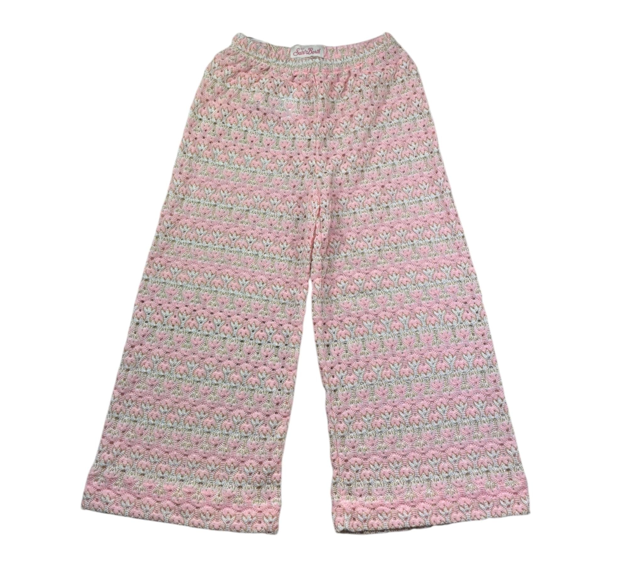 Saint Barth Pantalone con Trafori E Ricami Modello Palazzo per Bambina AMALIAJR ROSA SAINT BARTH 