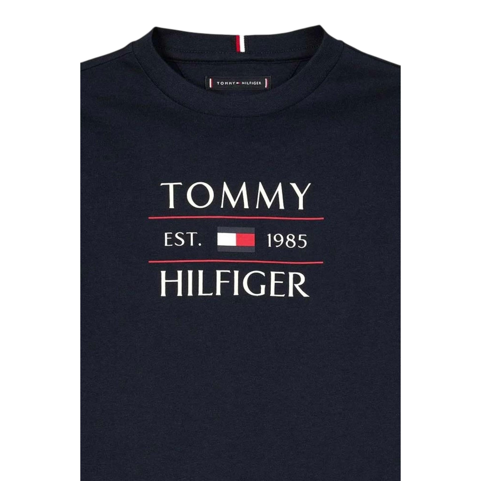 Tommy Hilfiger T-Shirt Girocollo Tinta Unita con Logo per Bambino KB0KB09538XX NERO TOMMY HILFIGER 