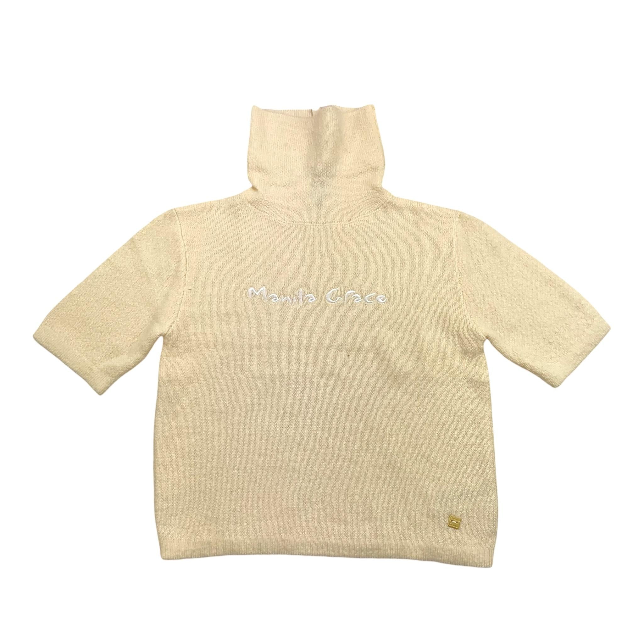 MANILA GRACE maglia tinta mezza manica unita collo alto con stampa Panna per Bambina MFJF24M185 PANNA MANILA GRACE 