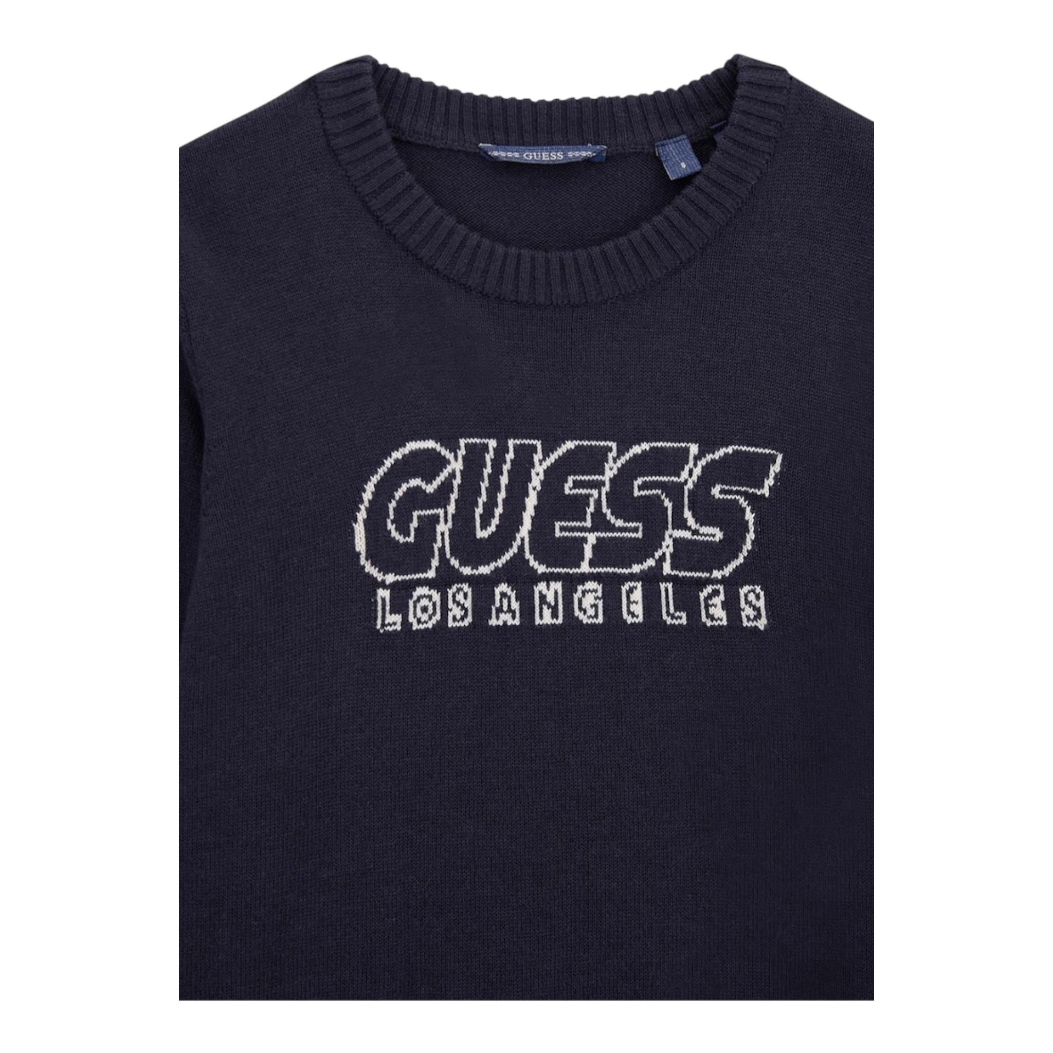 Guess Maglia Girocollo Tinta Unita con Logo per Neonato N5RR01Z2BB0 BLU GUESS 