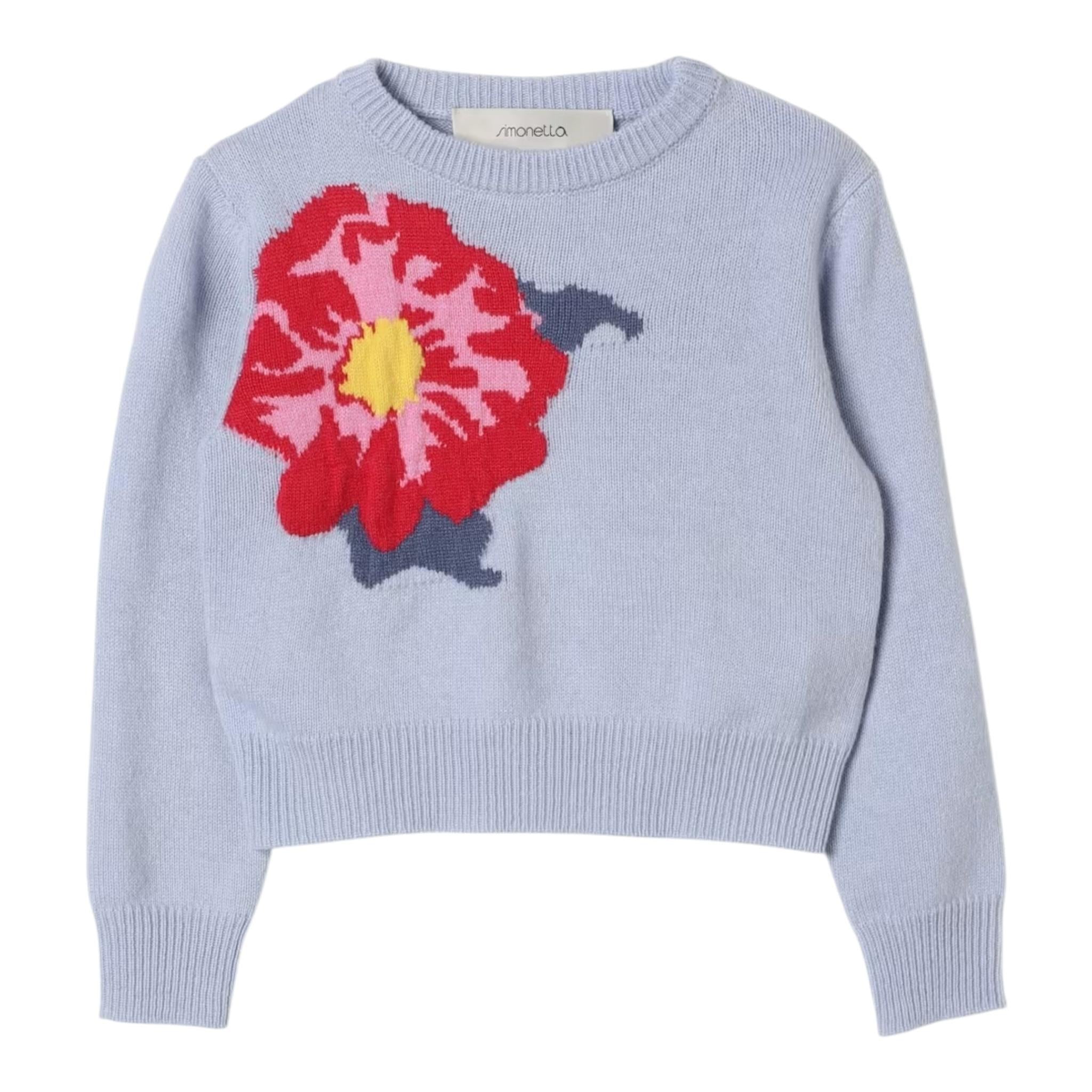 SIMONETTA maglia girocollo tinta unita con ricamo floreale Azzurro per Bambina SV9B10 AZZURRO SIMONETTA 