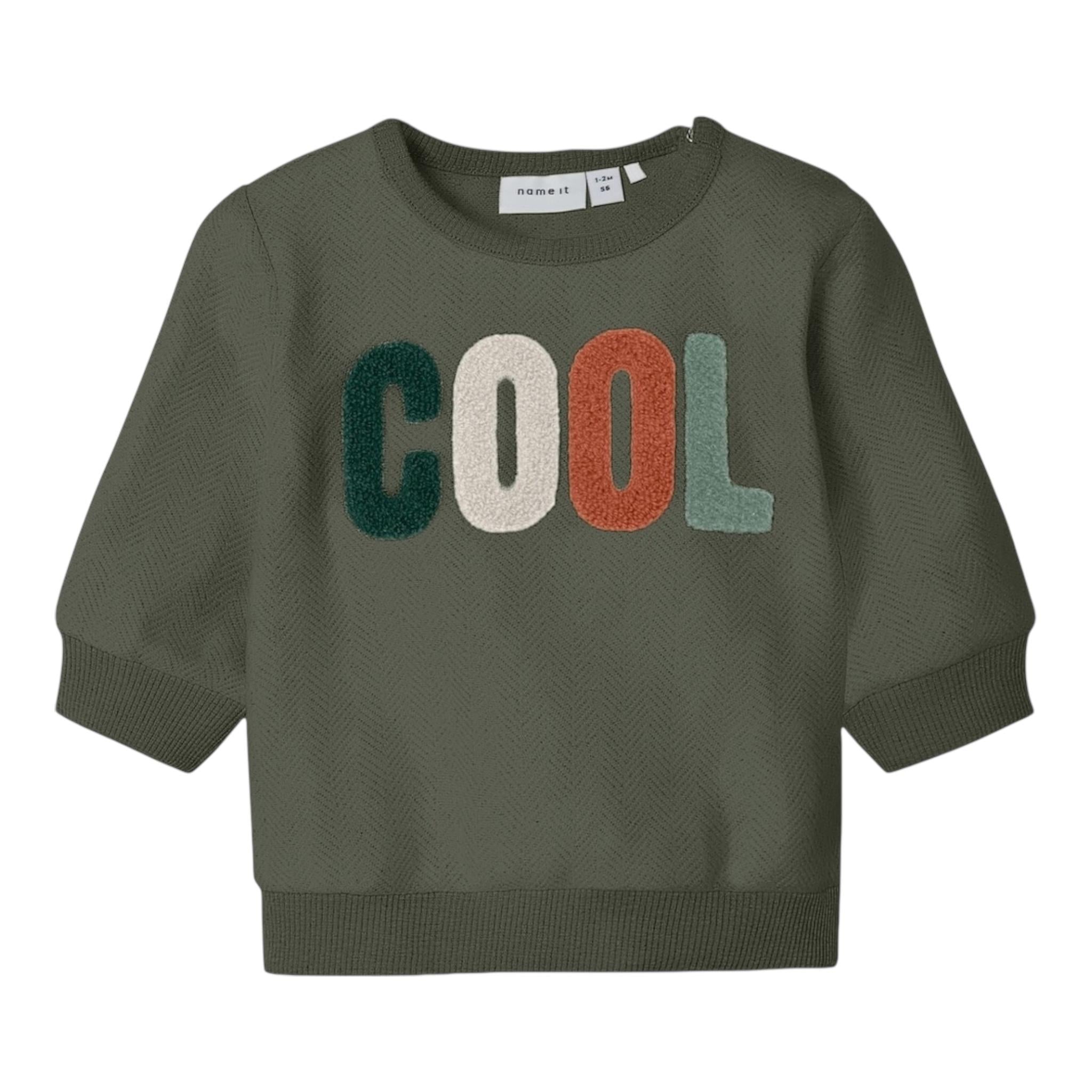 NAME.IT felpa chiusa girocollo tinta unita con stampa  Verde per Neonato 13233468 VERDE NAME.IT 