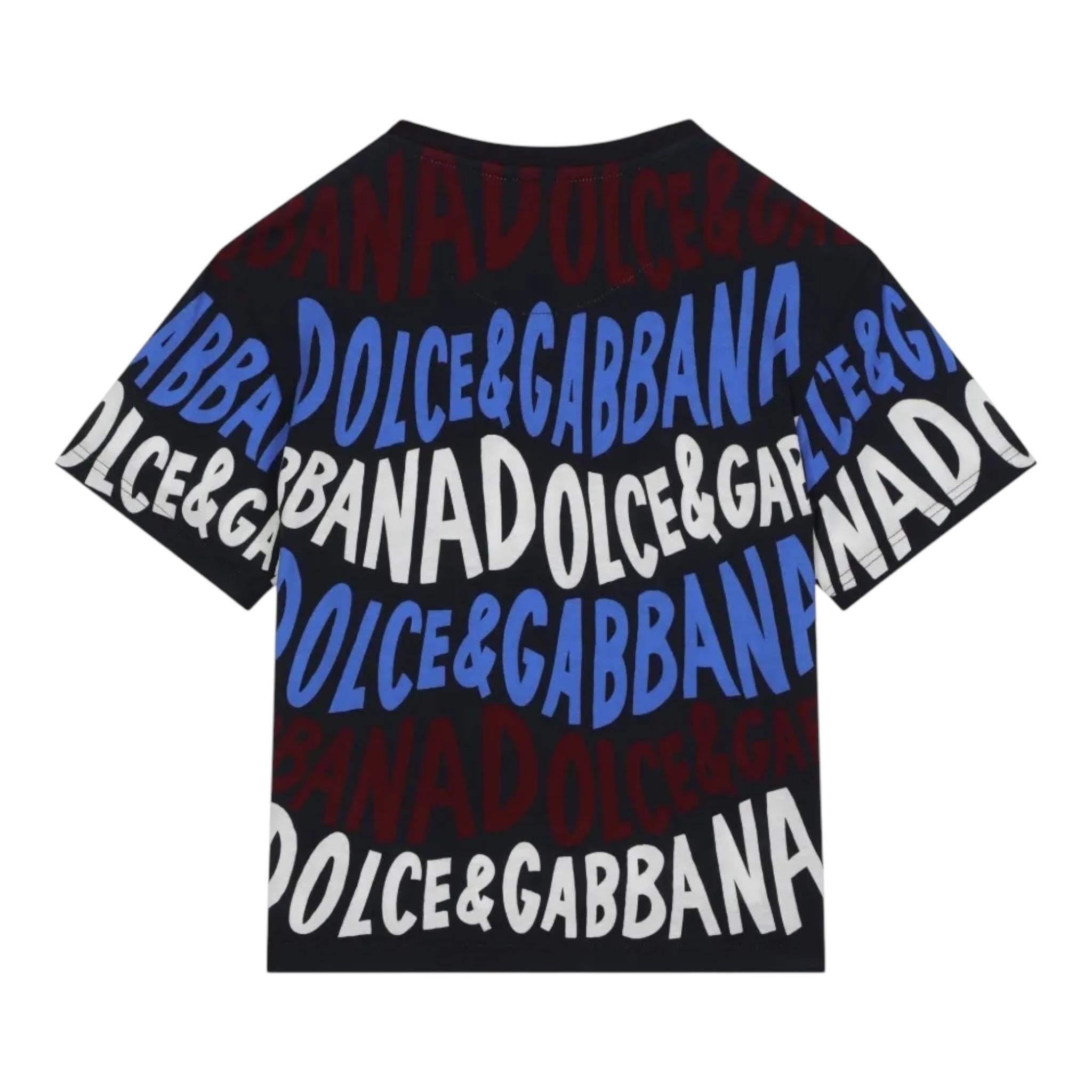 DOLCE & GABBANA t-shirt girocollo tinta unita con stampa Blu per Bambino L4JTHV BLU DOLCE & GABBANA 