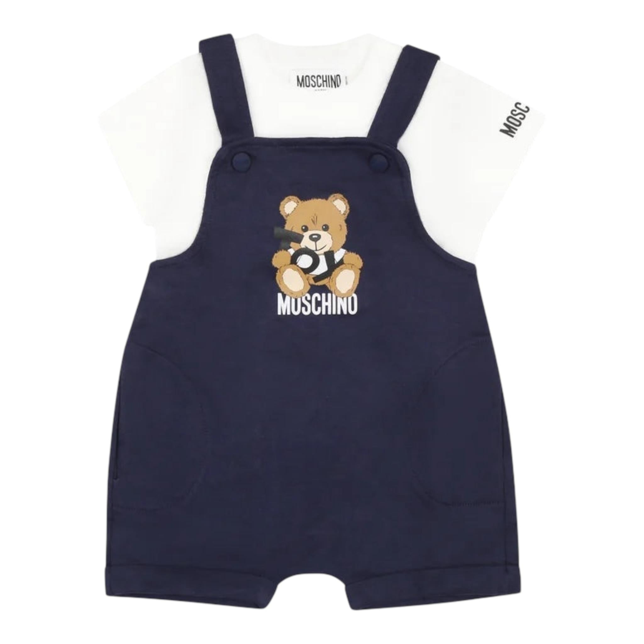 Moschino Completo 2 Pezzi T-Shirt-Salopette per Neonato MUG01G BIANCO MOSCHINO 