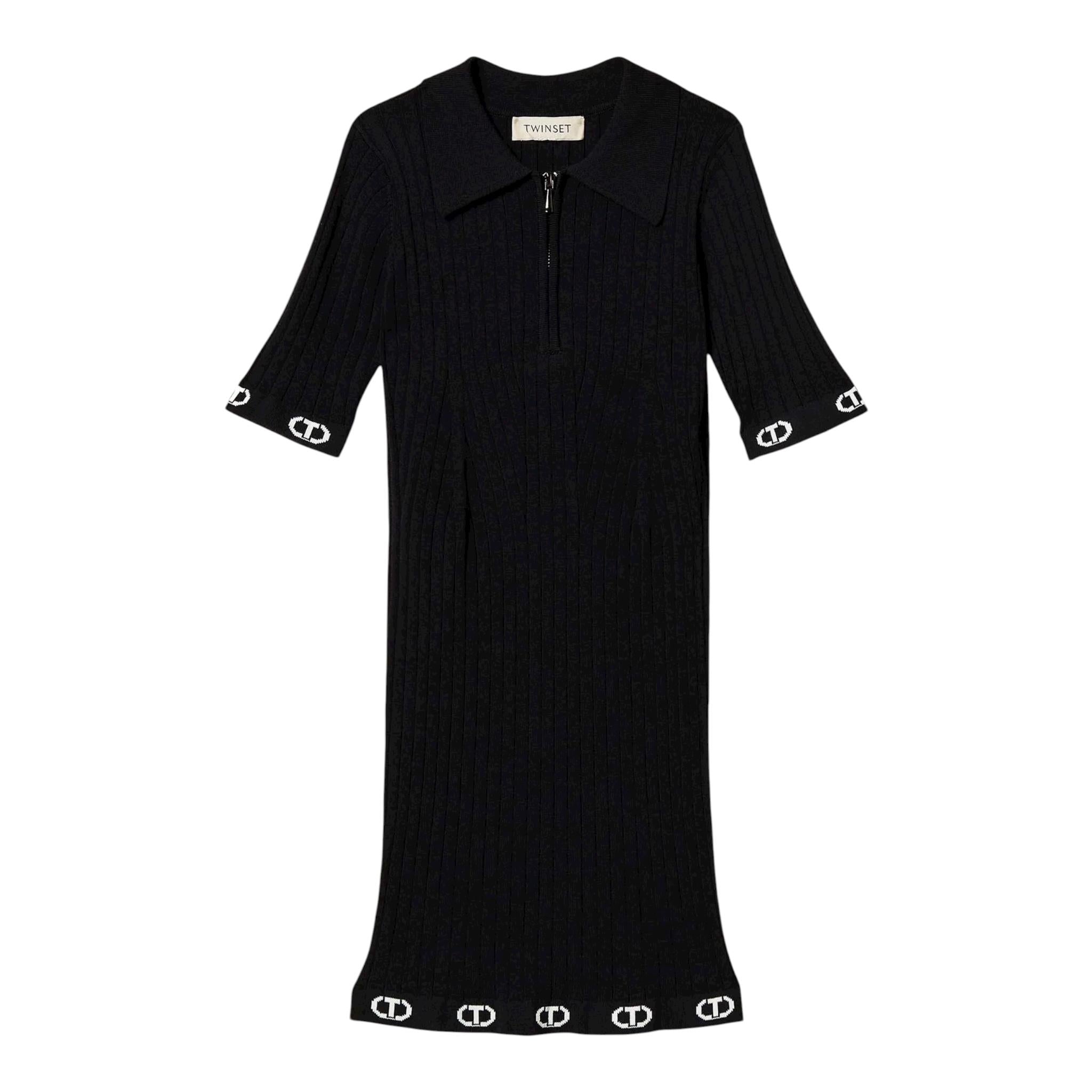 Twinset Abito Mezza Manica Tinta Unita con Zip E Colletto per Bambina 251GJ3401 NERO TWINSET 