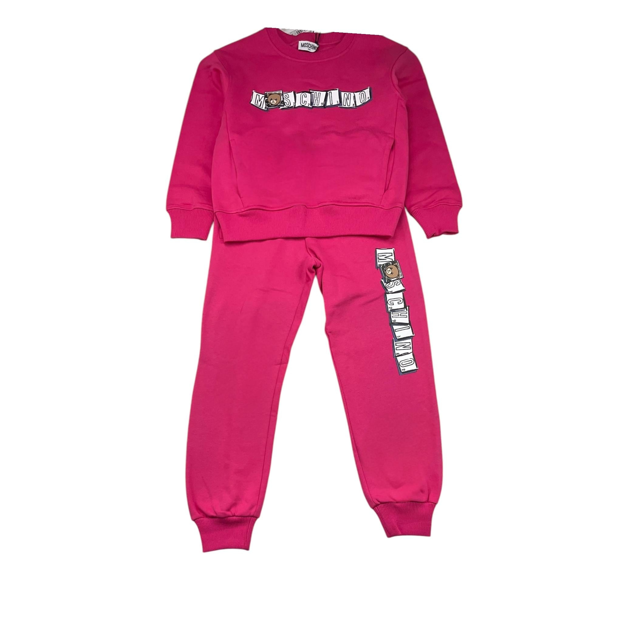 MOSCHINO completo 2pz felpa-pantalone tinta unita con stampa Magenta per Bambina HUK04BF MAGENTA MOSCHINO 