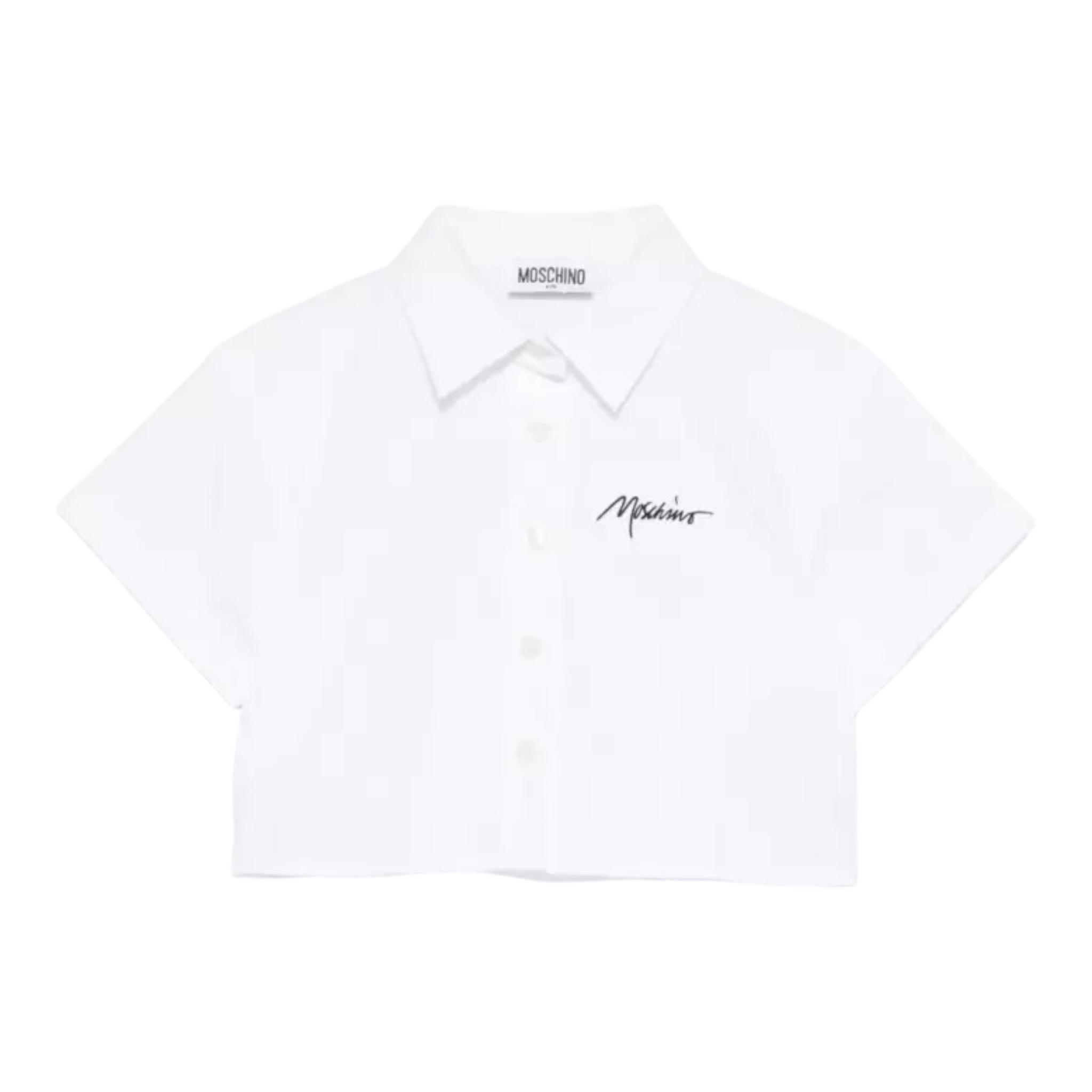 Moschino Camicia Mezza Manica Tinta Unita con Stampa per Bambina HDC024X BIANCO MOSCHINO 