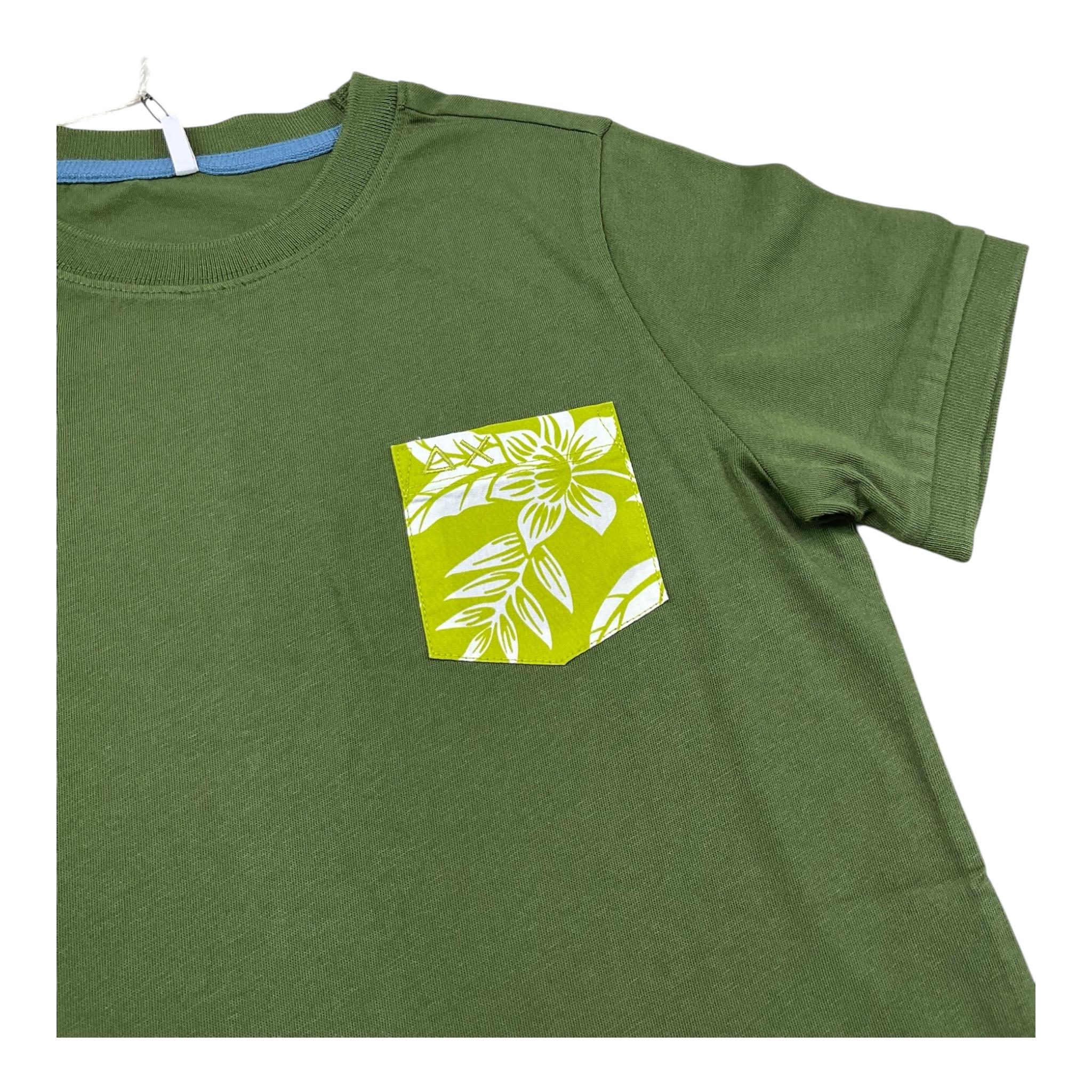 Sun68 T-Shirt Girocollo Tinta Unita con Taschino per Bambino T35303S VERDE SUN68 