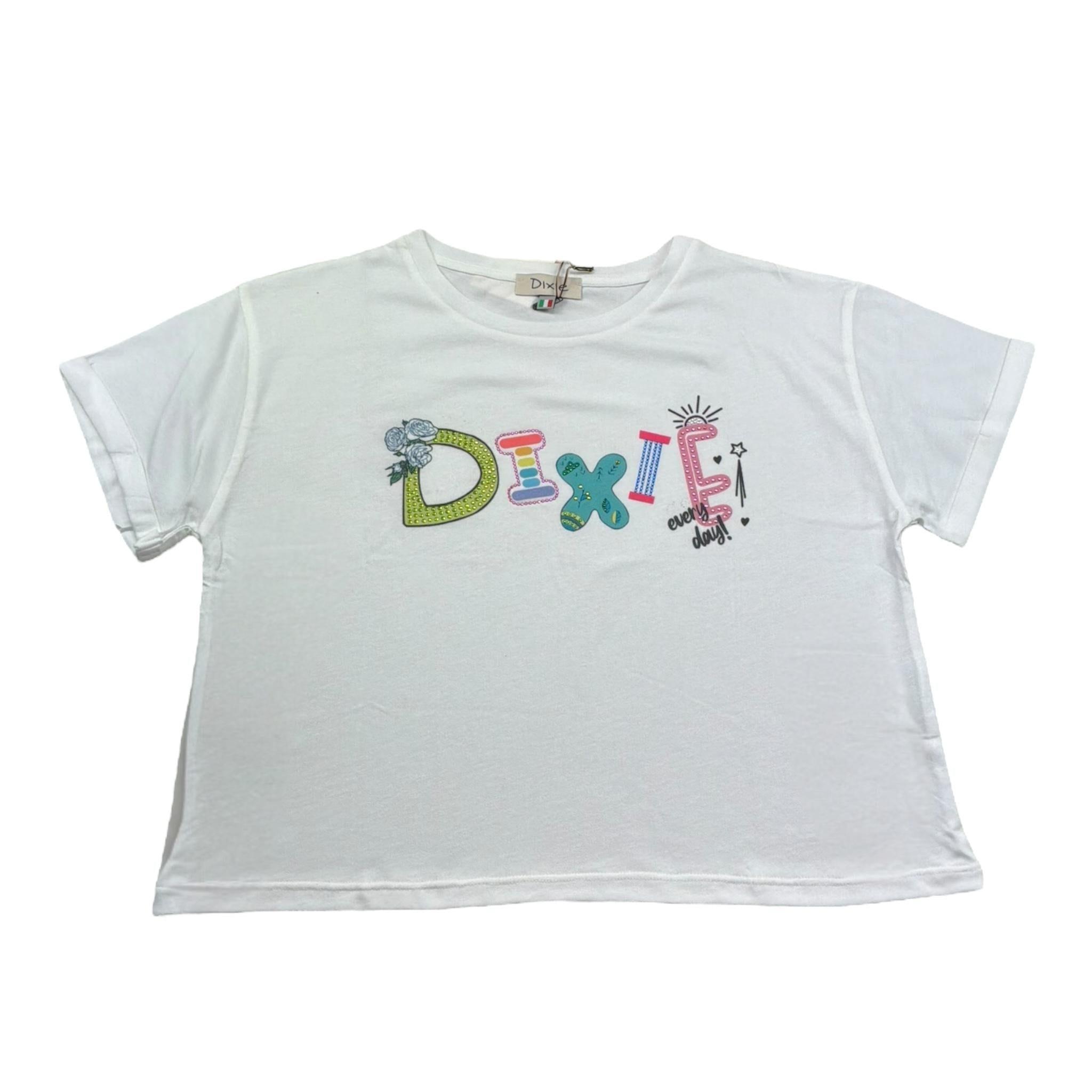 Dixie T-Shirt Girocollo Tinta Unita con Stampa per Bambina MB51030G39 BIANCO DIXIE 