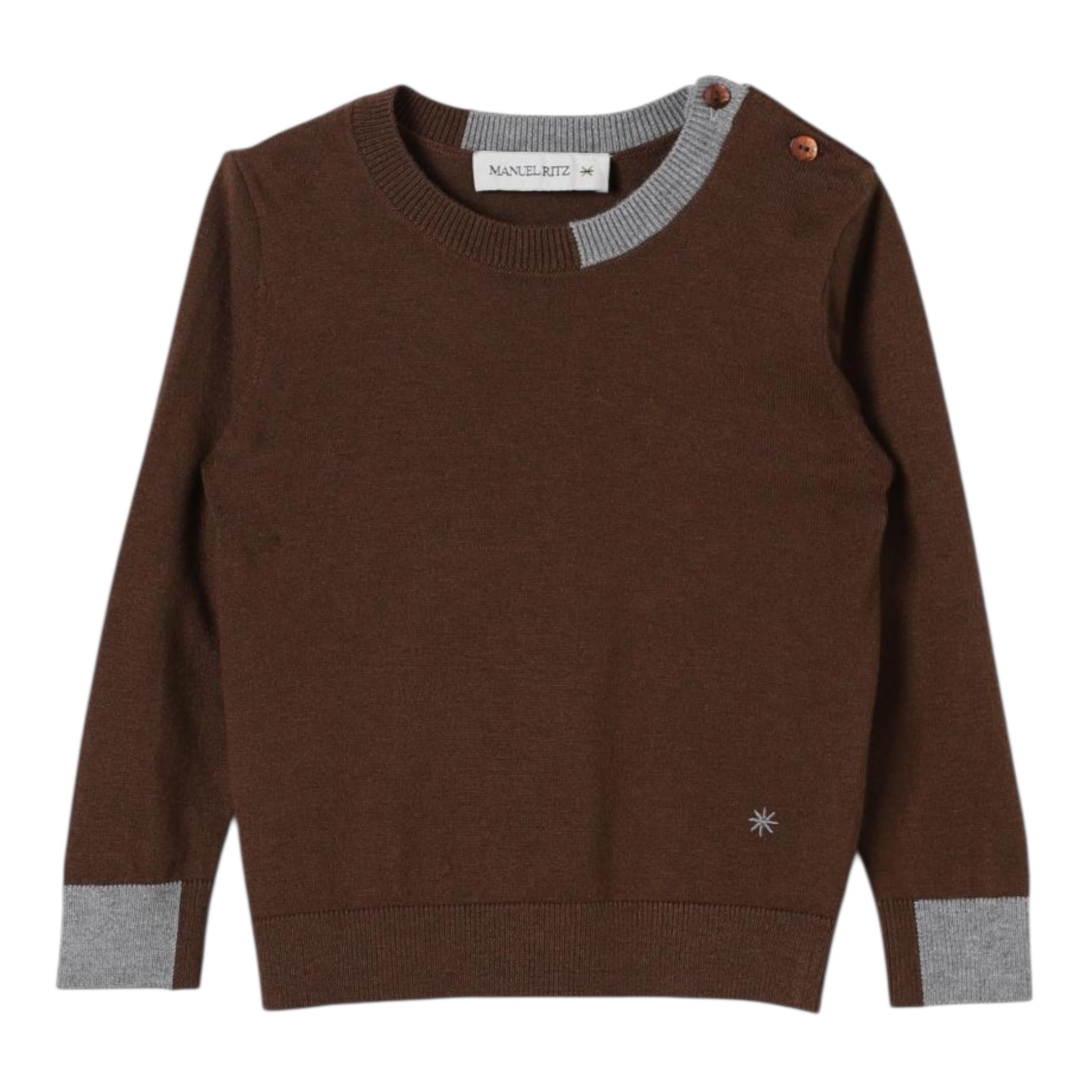 MANUEL RITZ maglia girocollo tinta unita con profili in contrasto Marrone per Bambino MR2716 MARRONE MANUEL RITZ 