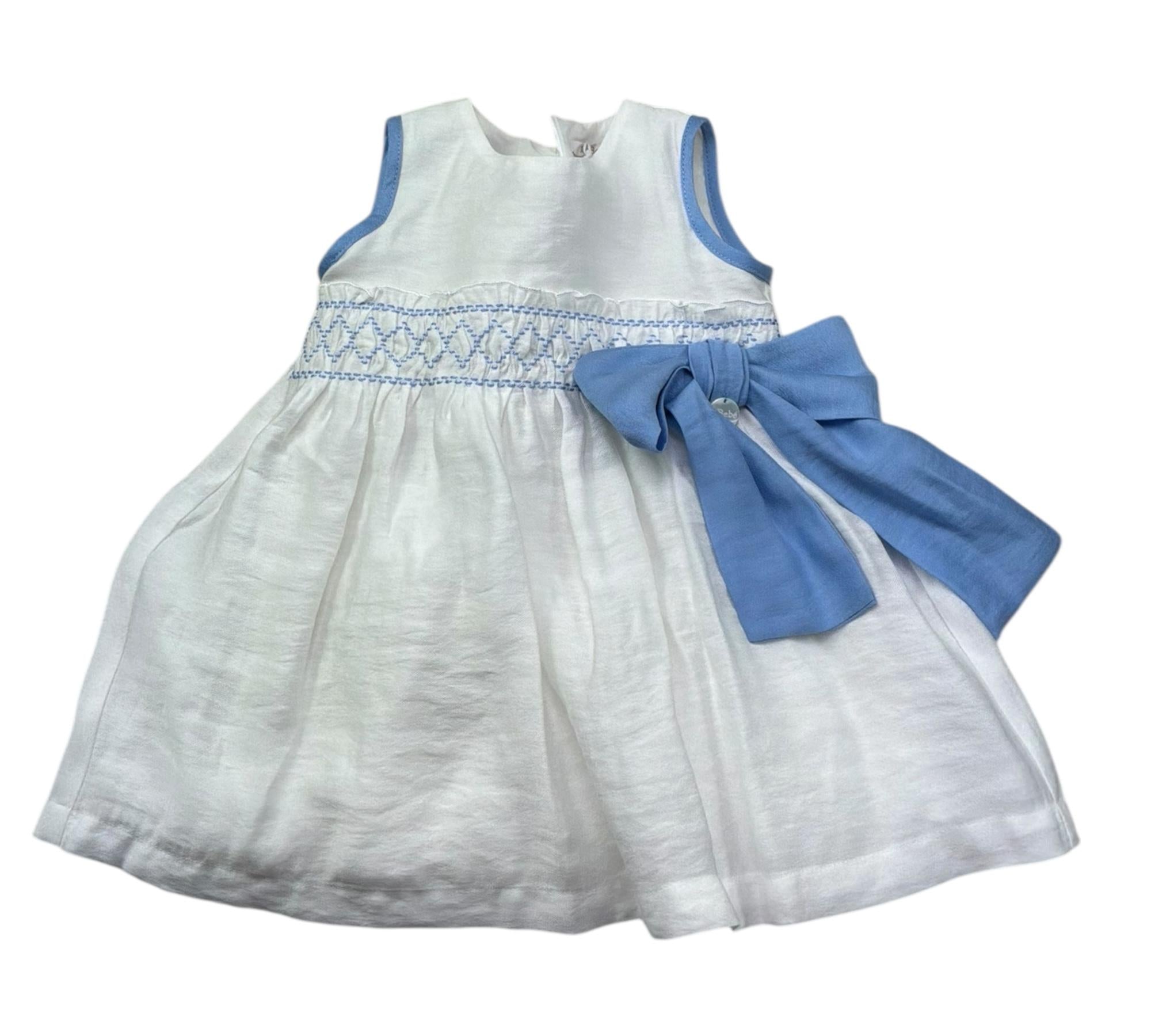 Le Bebe Abito Giromanica Tinta Unita con Fiocco per Neonata LBG6383 BIANCO LE BEBE 