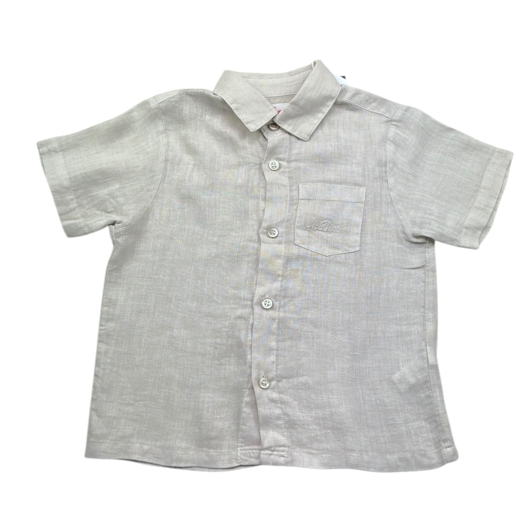 Saint Barth Camicia Tinta Unita con Logo per Neonato LINENNNN BEIGE SAINT BARTH 