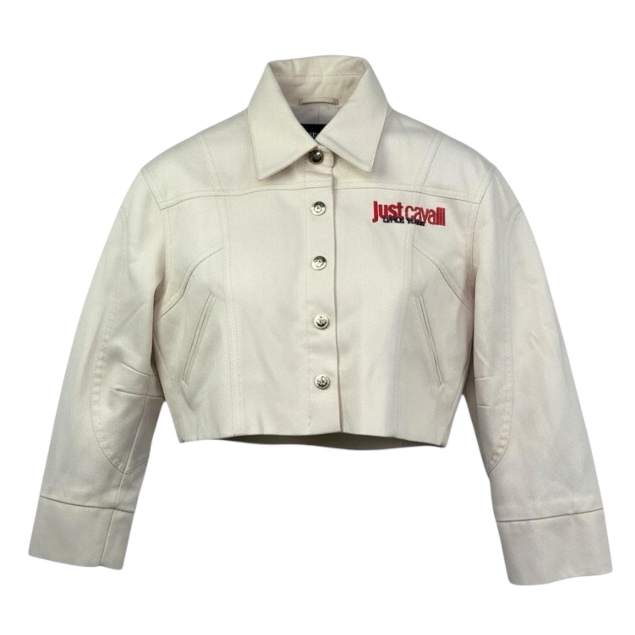 Just Cavalli Giubbino In Denim Modello Crop Tinta Unita per Bambina JGP26138GB PANNA JUST CAVALLI 