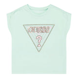 Guess T-Shirt Tinta Unita con Stampa E Paillettes per Neonata K5GI12K6YW4 VERDE ACQUA GUESS 