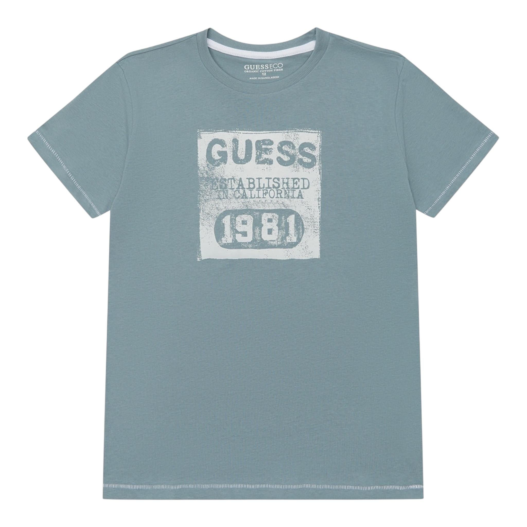 Guess T-Shirt Tinta Unita con Stampa per Bambino L5RI22K8HM4 AZZURRO GUESS 