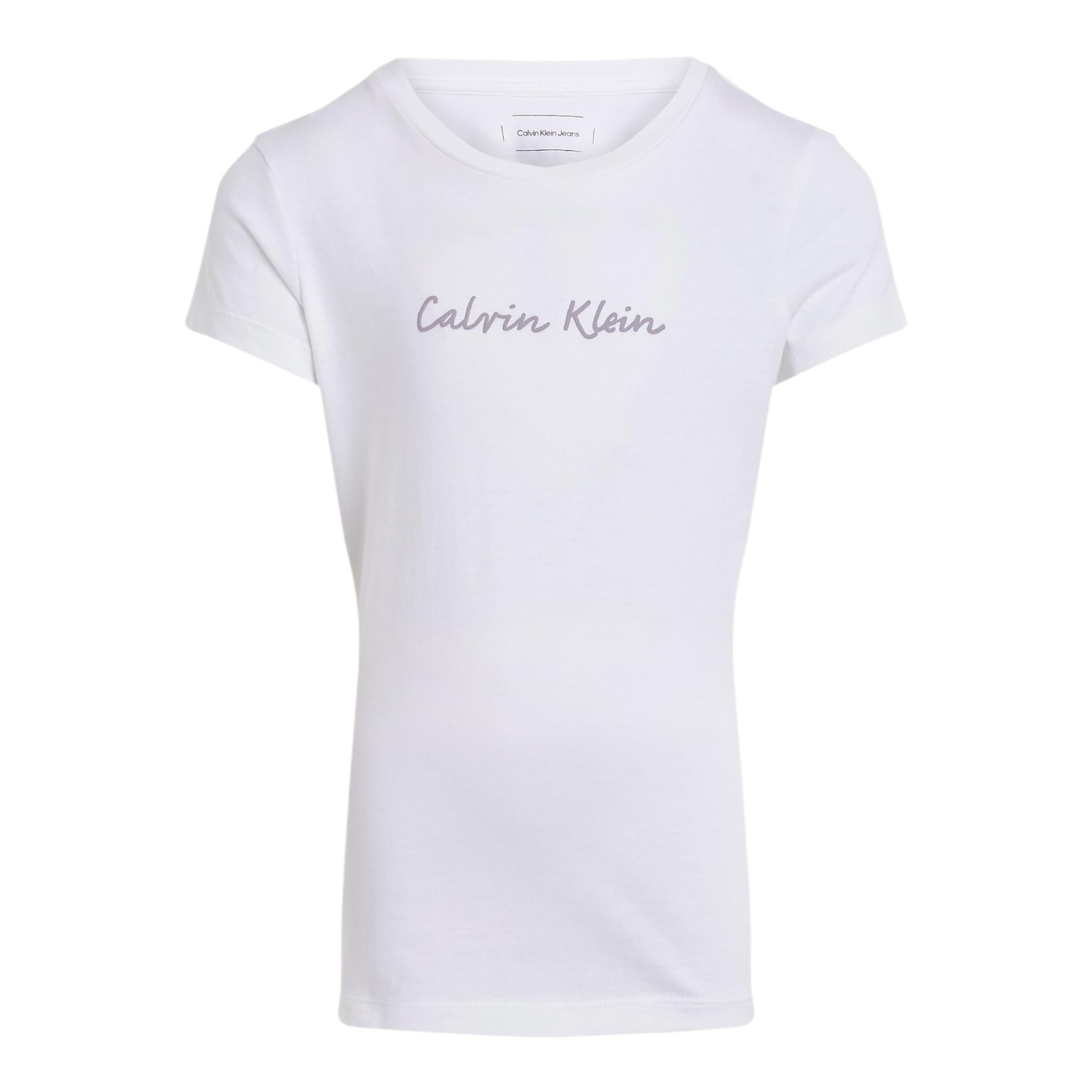 Calvin Klein T-Shirt Girocollo Tinta Unita con Logo per Bambina IG0IG02857 BIANCO CALVIN KLEIN 
