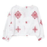 Piccola Ludo Camicia Manica Lunga Tinta Unita Con Ricami In Contrasto Bianco Per Bambina
