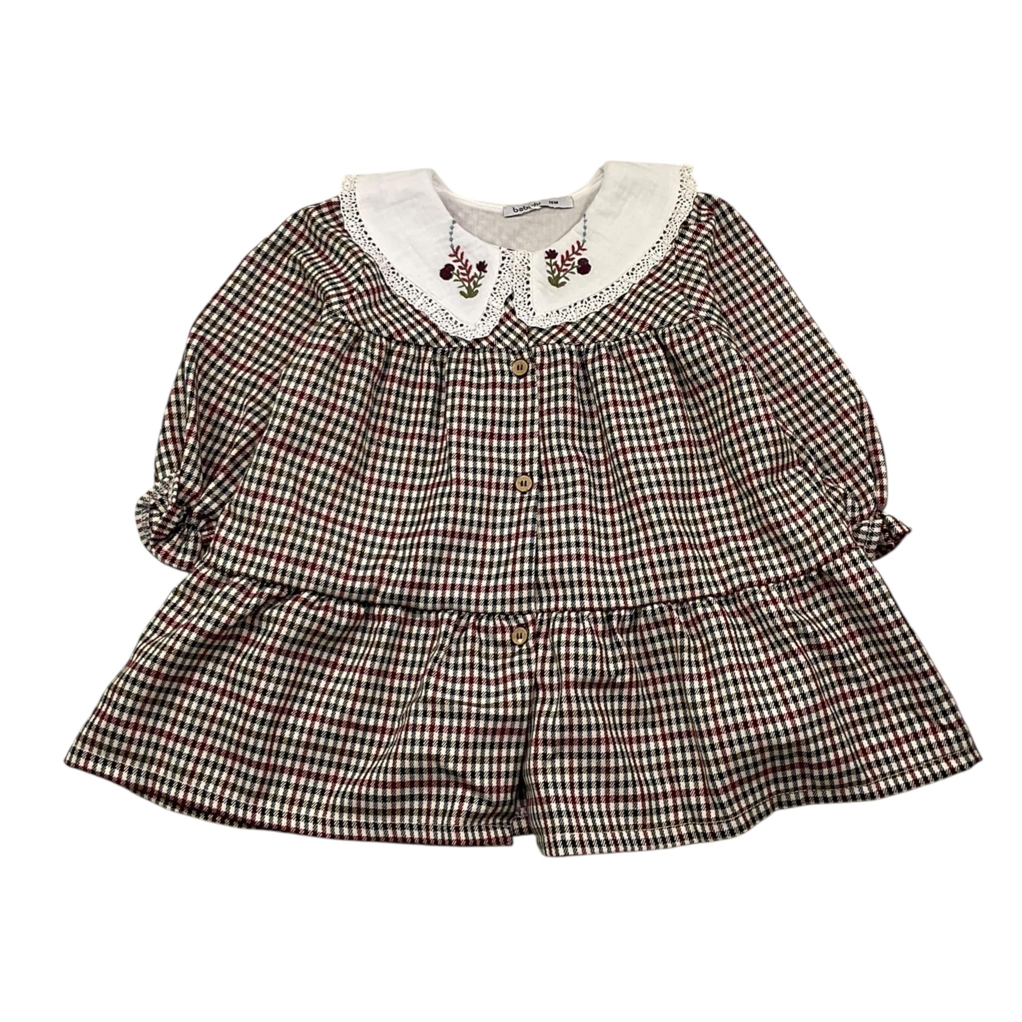 BABIDU abito tinta unita con fantasia a quadri e colletto Bianco per Bambina 90660 BIANCO BABIDU 