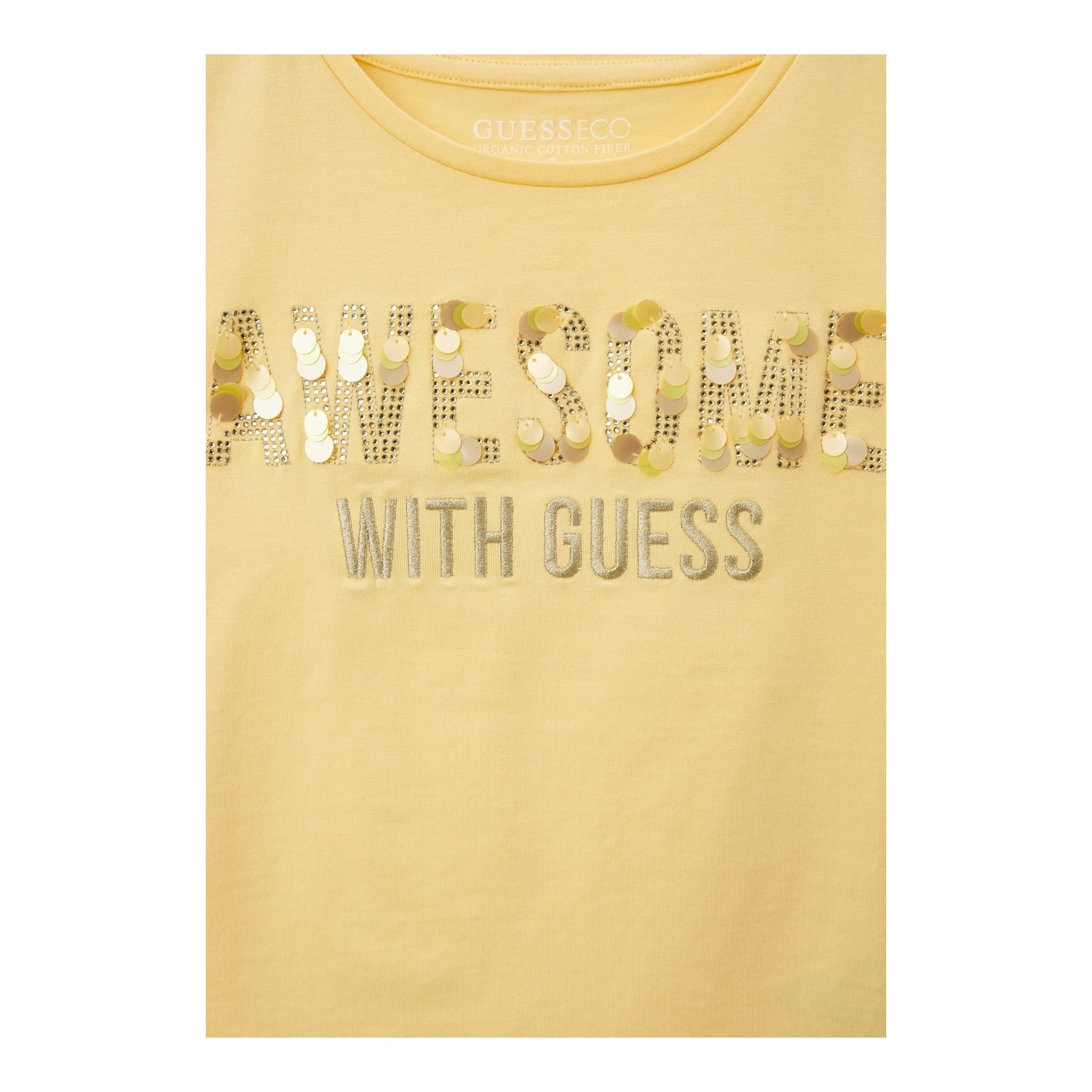 Guess T-Shirt Girocollo Tinta Unita con Applicazione per Bambina J5GI09K6YW4 GIALLO GUESS 