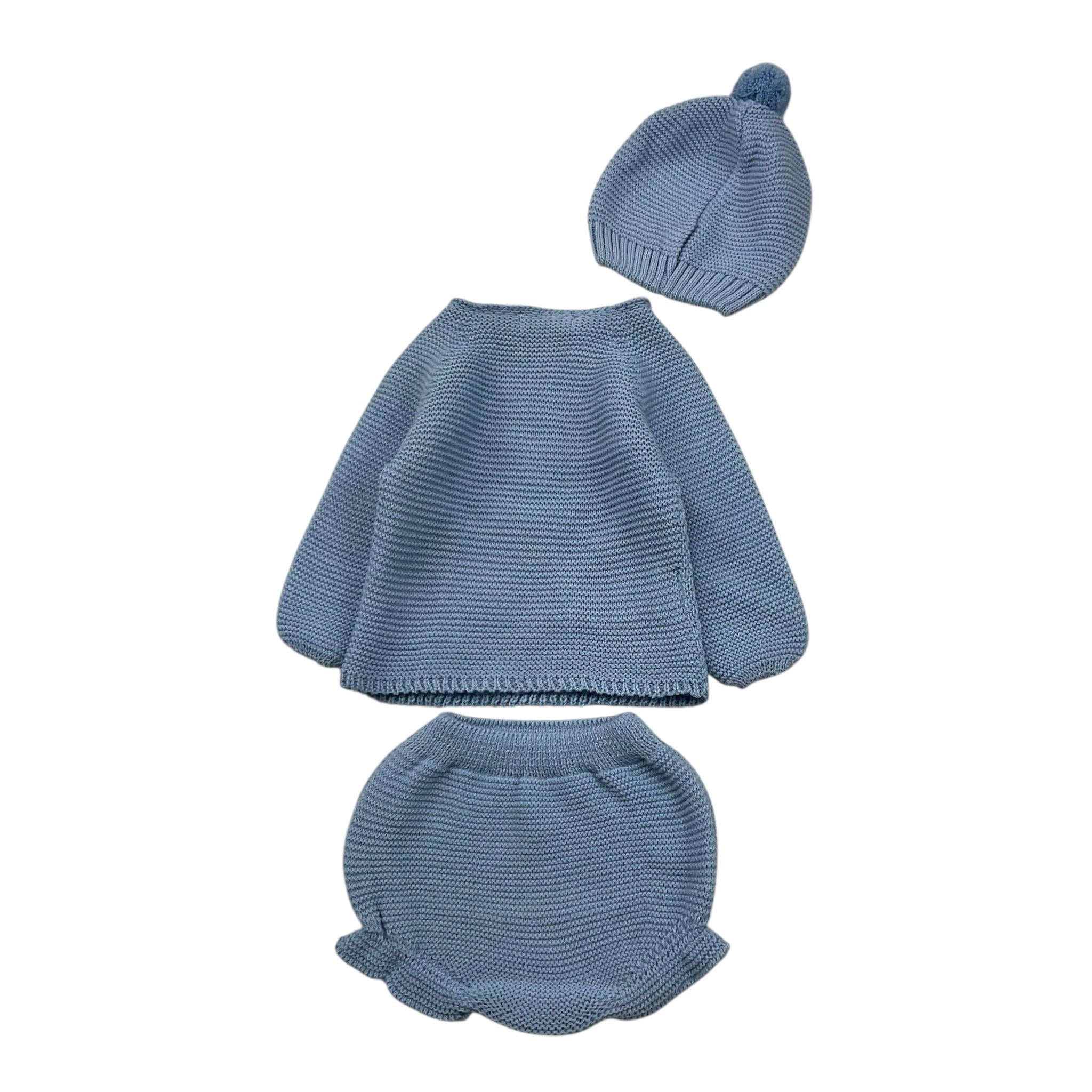 JULIANA completo 3 pz maglia-coulotte-cappello tinta unita Azzurro per Neonato 24573 AZZURRO JULIANA 