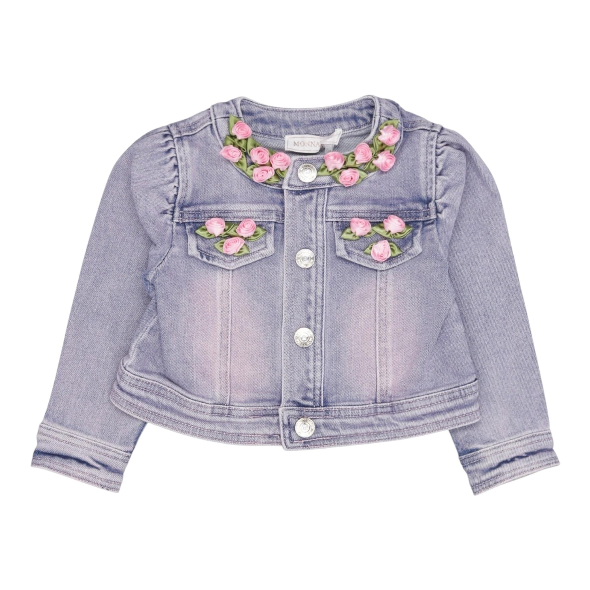 Monnalisa Giubbino Tinta Unita In Denim con Applicazioni Rose per Neonata 39E100 ROSA MONNALISA 