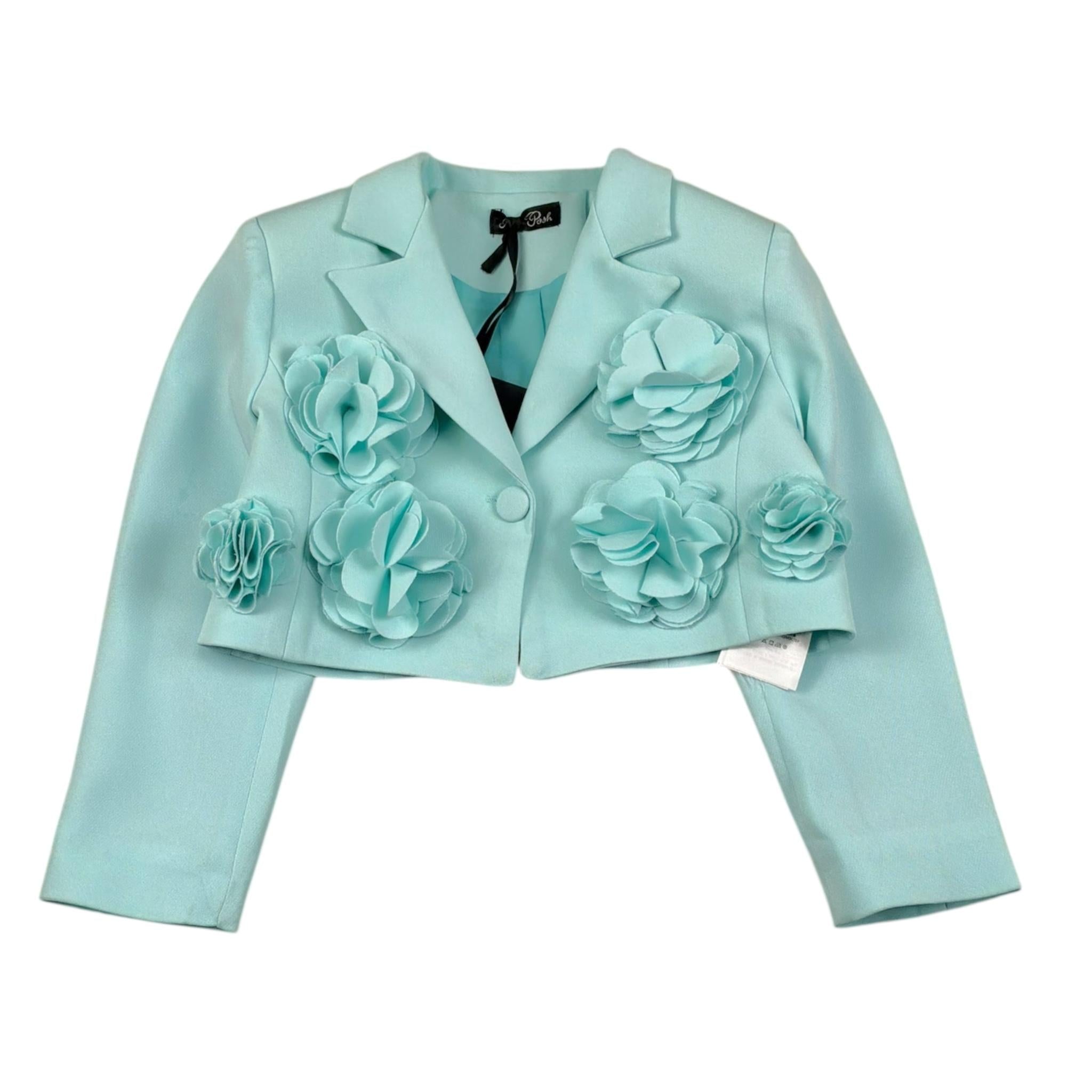 Petit Posh Giacca Crop Tinta Unita con Applicazioni per Neonata GFBS25068GCXN VERDE ACQUA PETIT POSH 