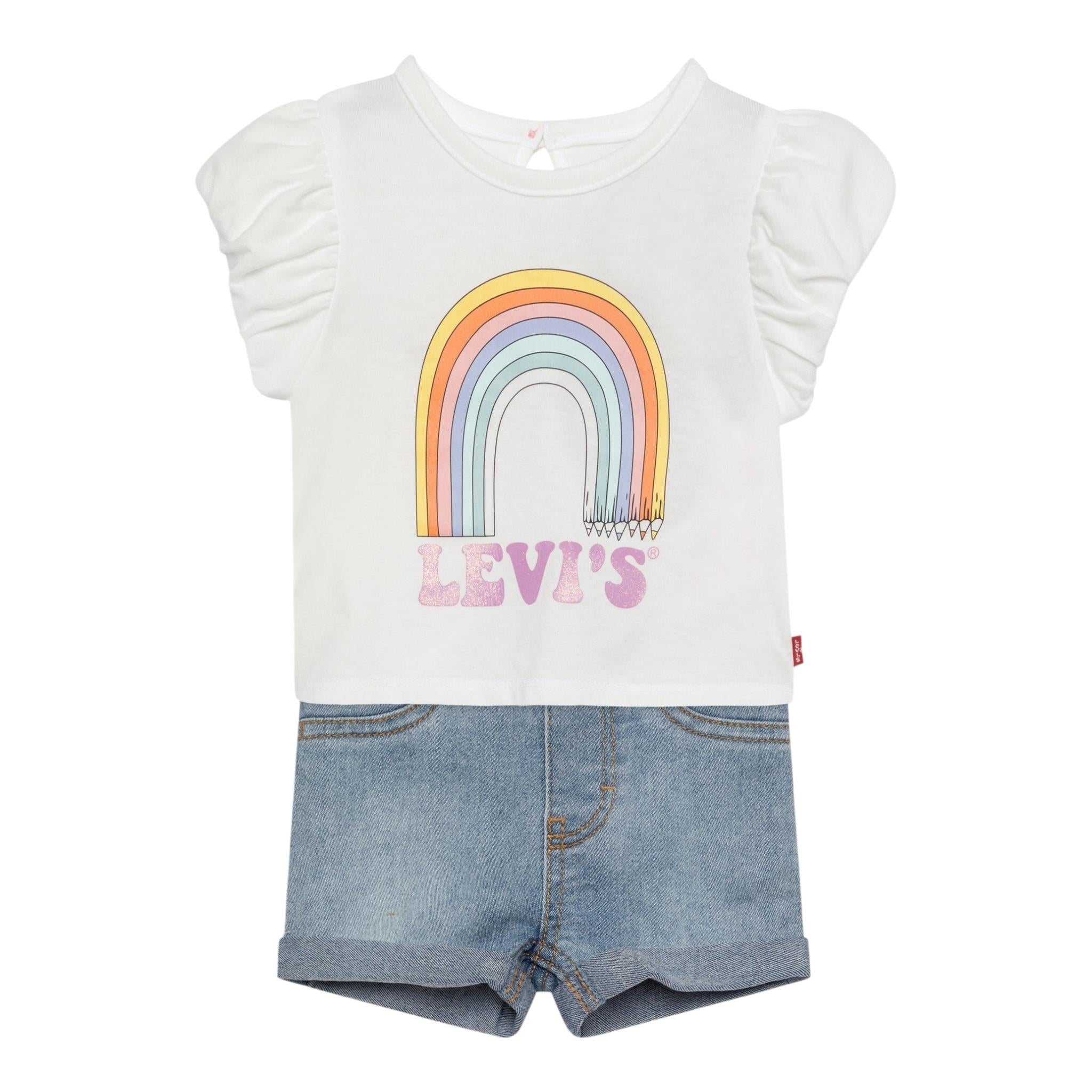 Levi'S Completo 2 Pezzi T-Shirt-Short In Denim per Neonata 1EH076 BIANCO LEVI'S 