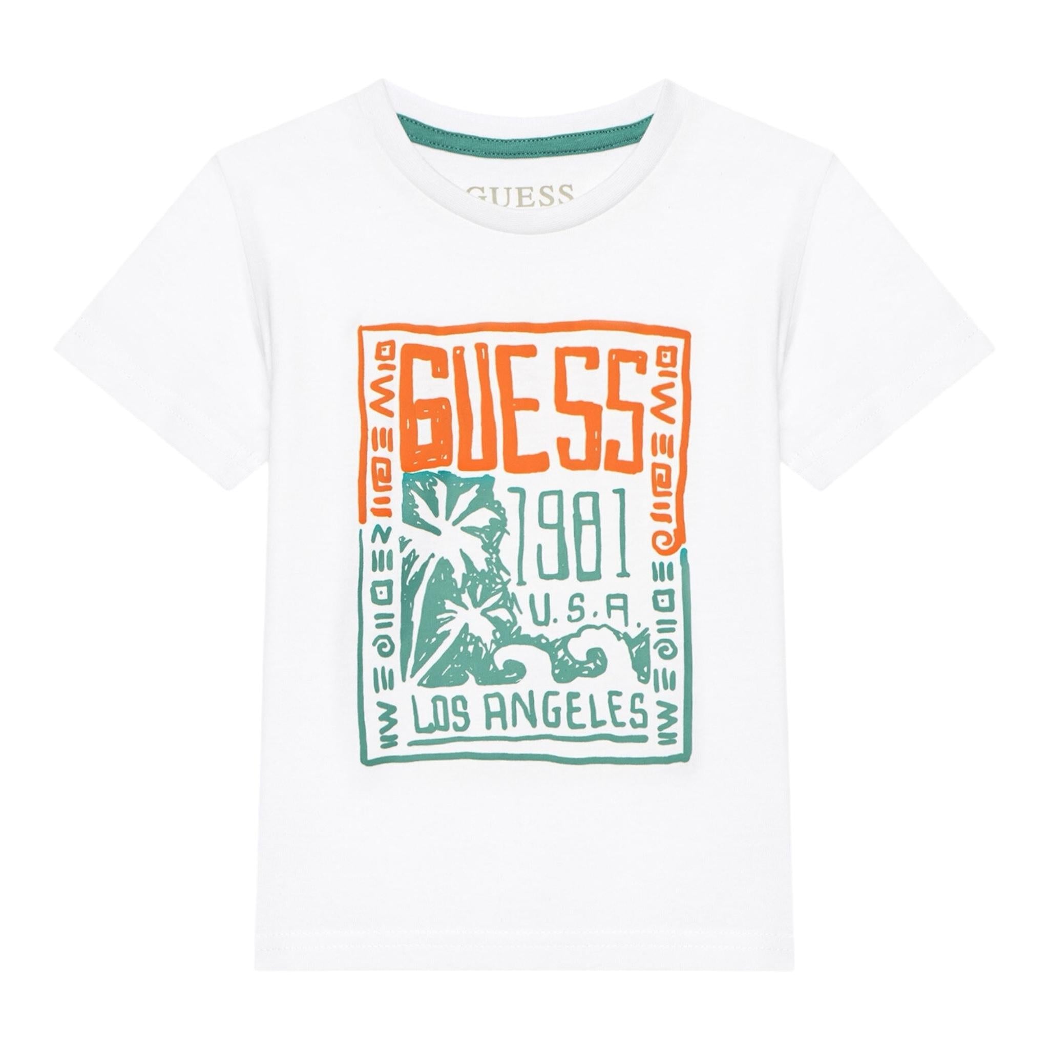 Guess T-Shirt Gircollo Tinta Unita con Stampa per Neonato N5GI16K8HM4X BIANCO GUESS 