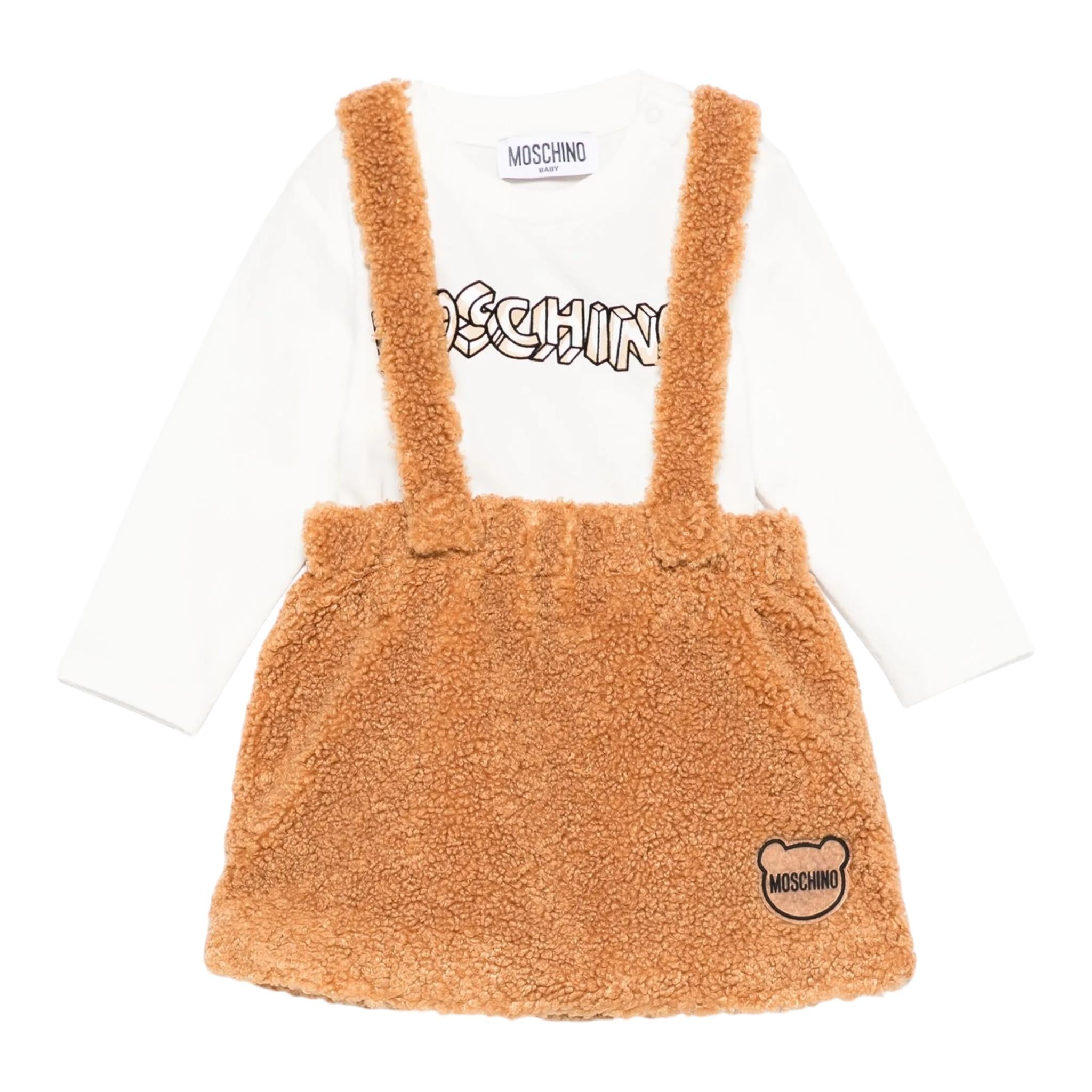 MOSCHINO completo 2 pezzi shirt-salopette Bianco/marrone per Neonata MDK02WN BIANCO/MARRONE MOSCHINO 