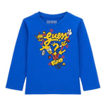 GUESS shirt girocollo tinta unita con stampa Cobalto per Bambino N4YI13K8HM4 COBALTO GUESS 