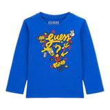 GUESS shirt girocollo tinta unita con stampa Cobalto per Bambino N4YI13K8HM4 COBALTO GUESS 