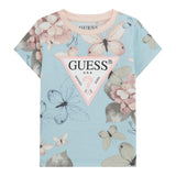 Guess T-Shirt Girocollo Tinta Unita con Stampa per Bambina K5RI15K6YW4XJ AZZURRO GUESS 