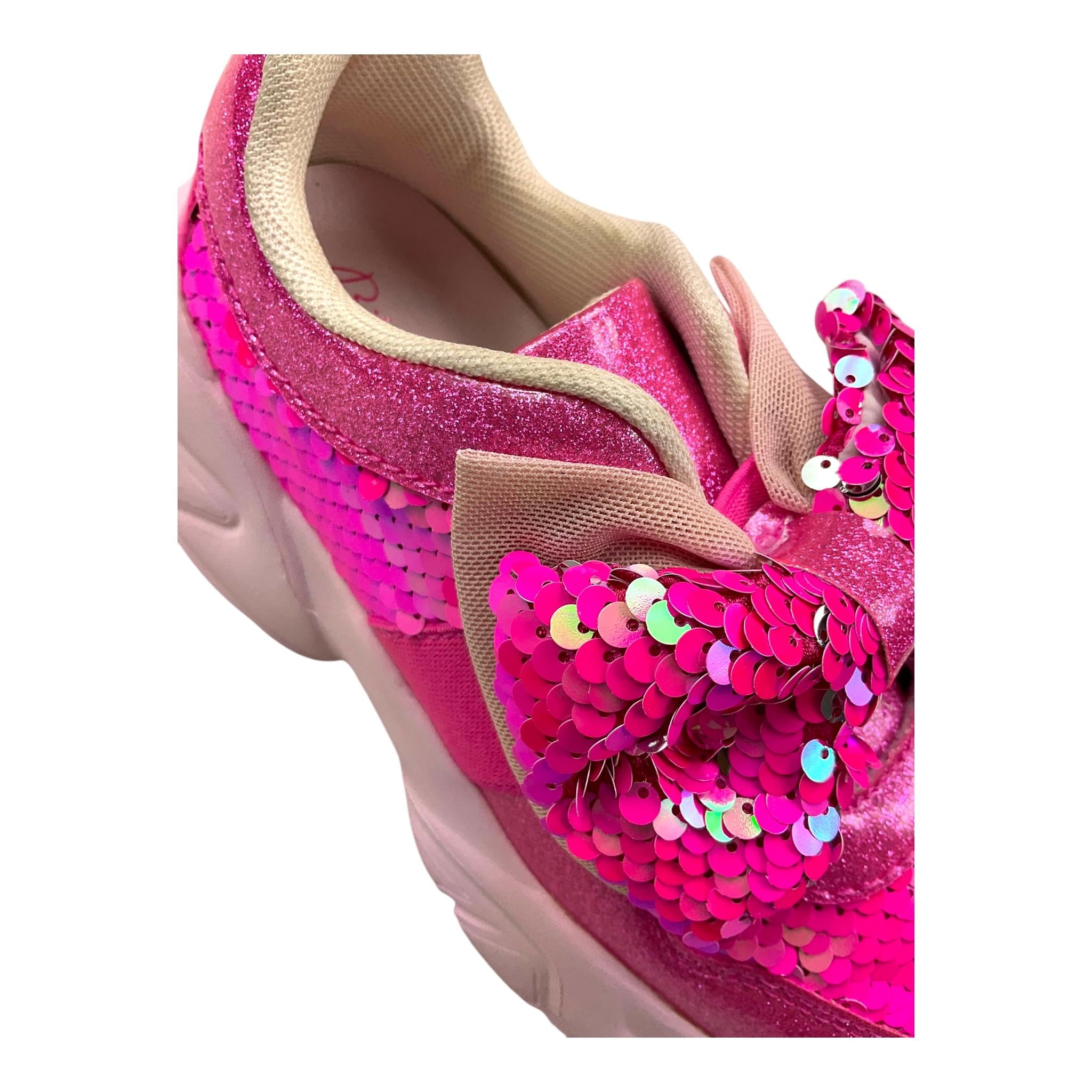 BillIEBLUSH sneakers tinta unita con paillettes e fiocco Fuxia per Bambina U20576 FUXIA BillIEBLUSH 