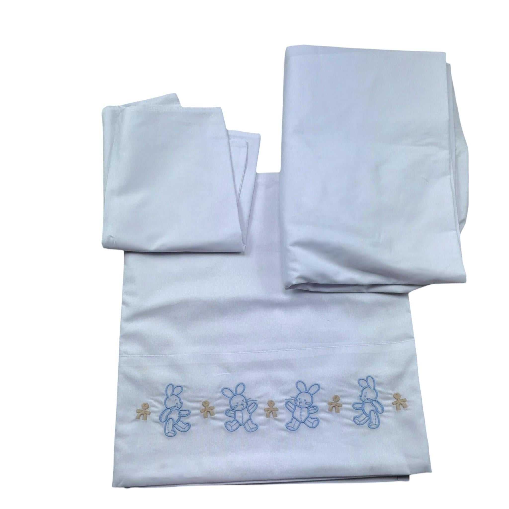 Le Bebe' Lenzuola Set 3 Pezzi Tinta Unita con Stampa per Neonato LBB5301 BIANCO LE BEBE' 