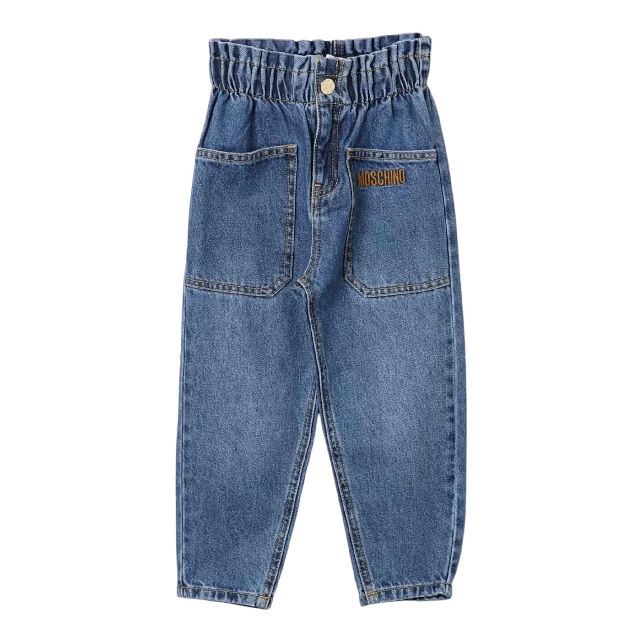 MOSCHINO jeans tinta unita con elastico in vita Blu per Bambina HDP05 BLU MOSCHINO 