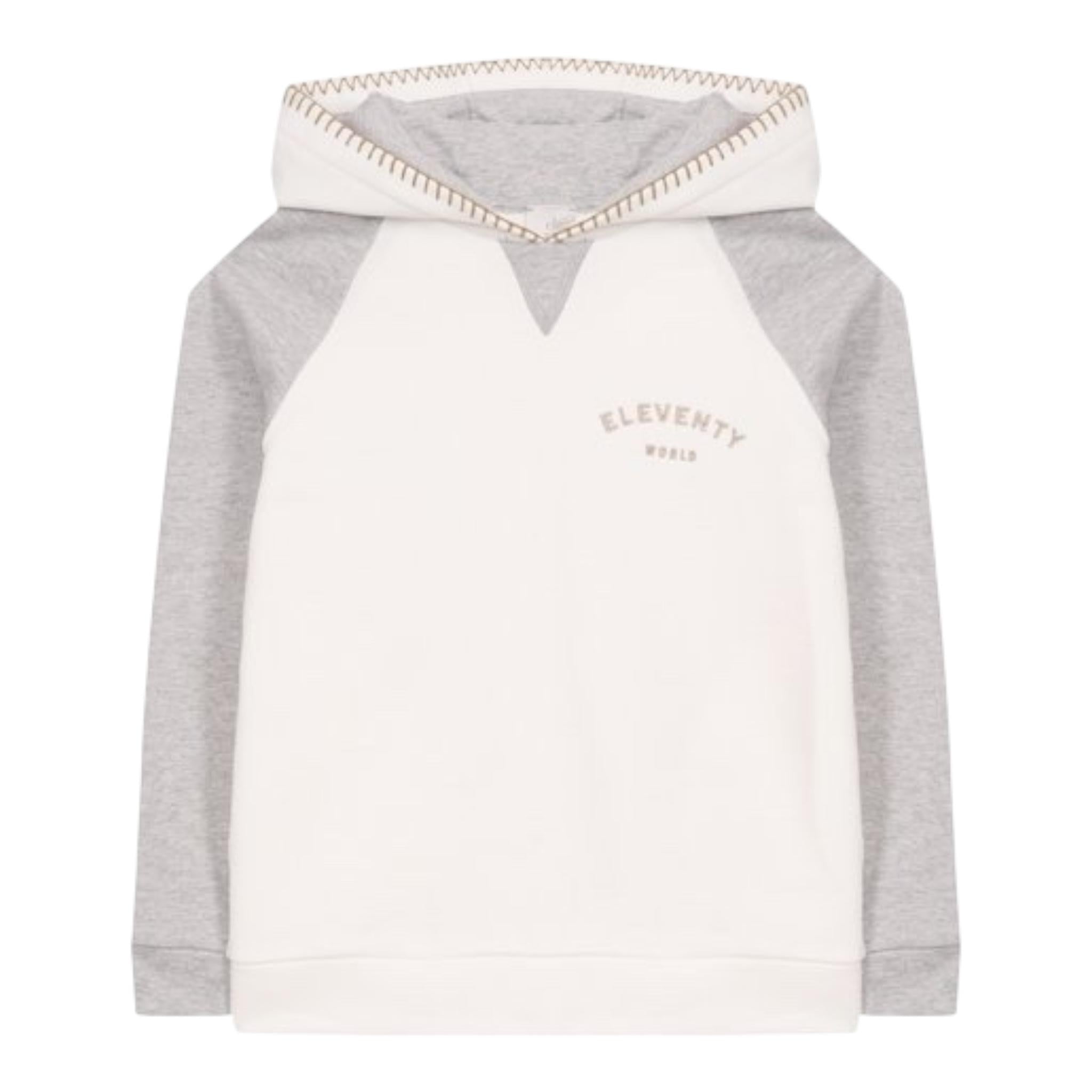 Eleventy Felpa Tinta Unita con Cappuccio E Profili In Contrasto per Bambino EW4P40 BIANCO ELEVENTY 
