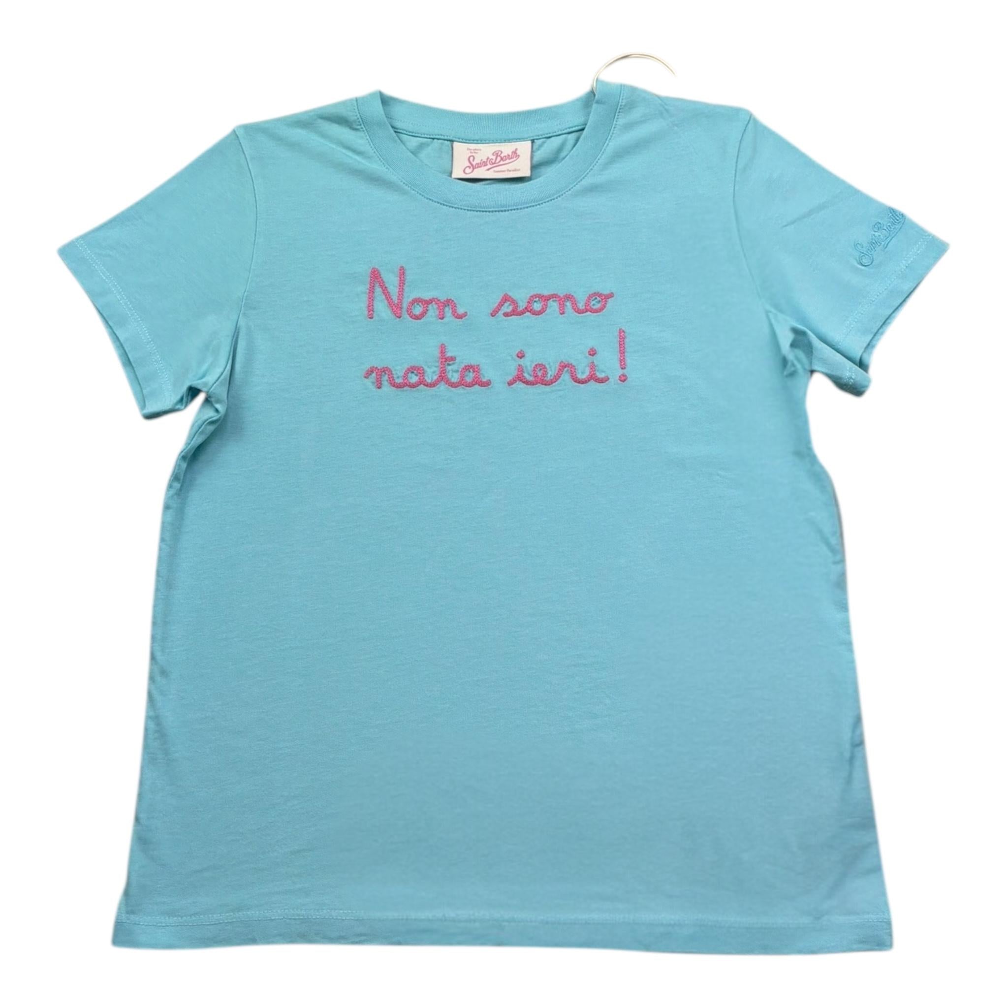 Saint Barth T-Shirt Girocollo Tinta Unita con Stampa per Bambina ELLY001111 AZZURRO SAINT BARTH 