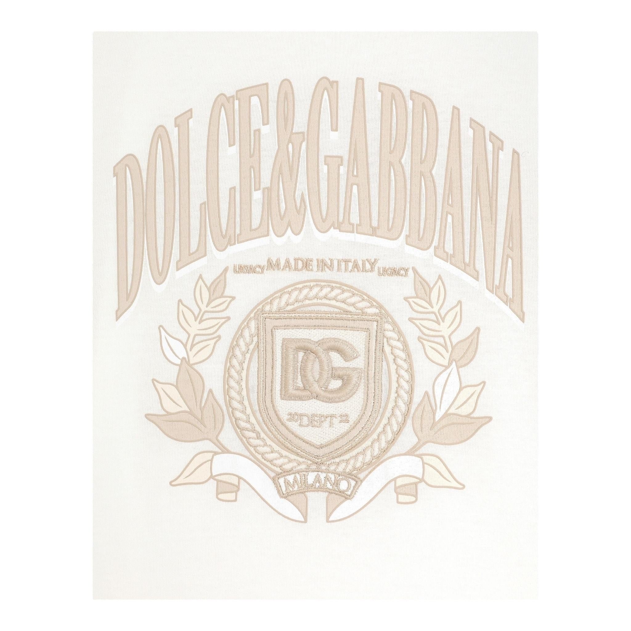 Dolce & Gabbana T-Shirt Girocollo Tinta Unita con Stampa per Bambino L4JTHV BIANCO DOLCE & GABBANA 