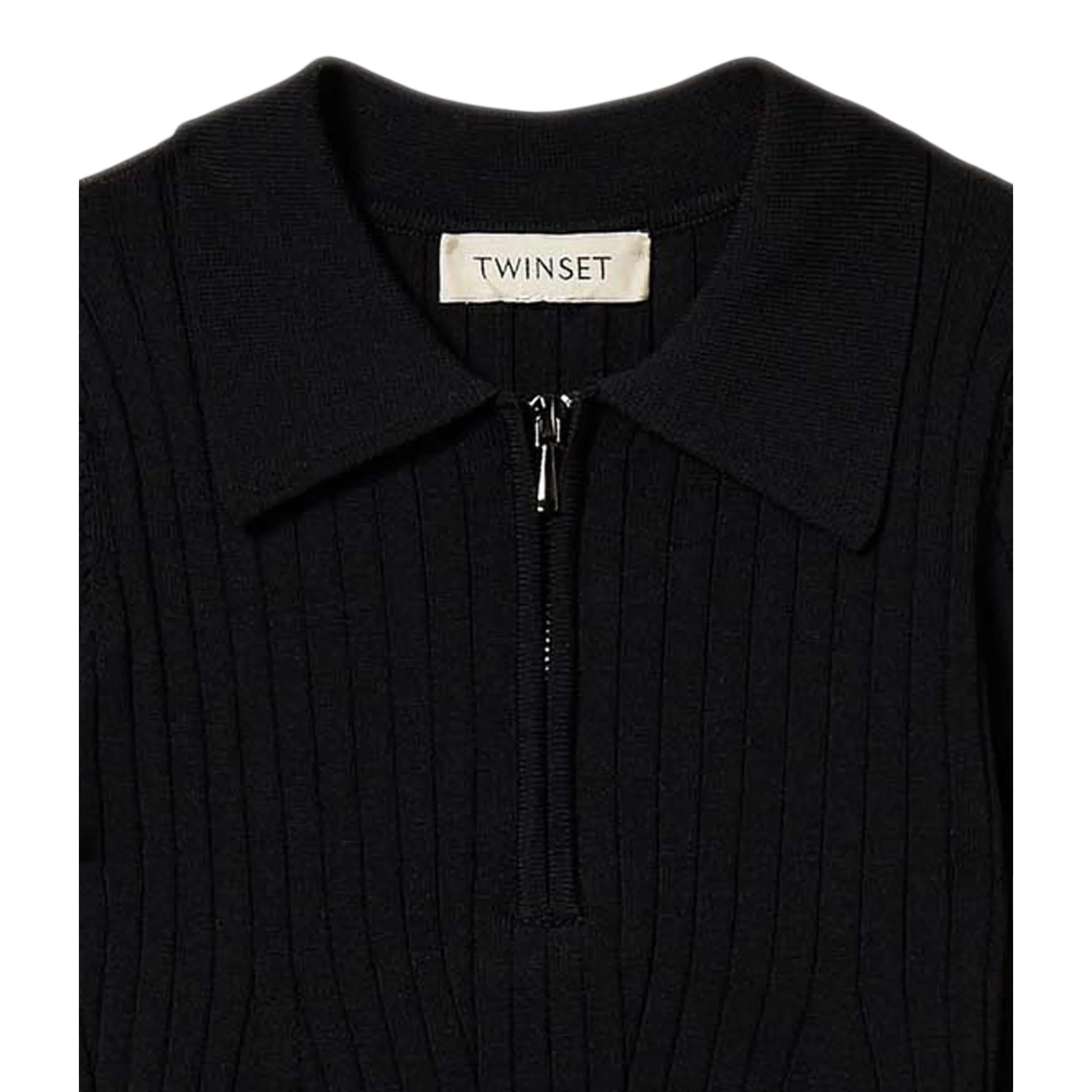 Twinset Abito Mezza Manica Tinta Unita con Zip E Colletto per Bambina 251GJ3401X NERO TWINSET 