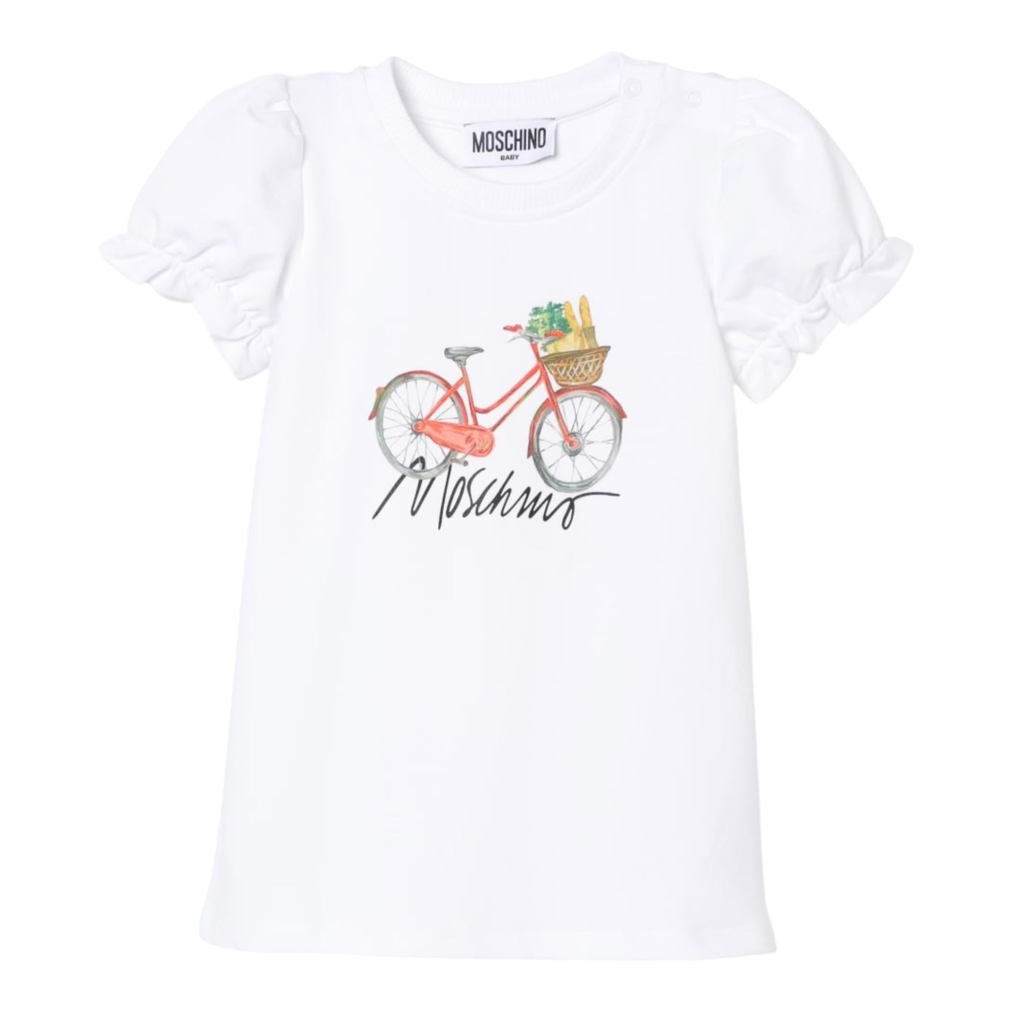 Moschino Abito Mezza Manica Tinta Unita con Stampa per Bambina MDV0CNXJ BIANCO MOSCHINO 