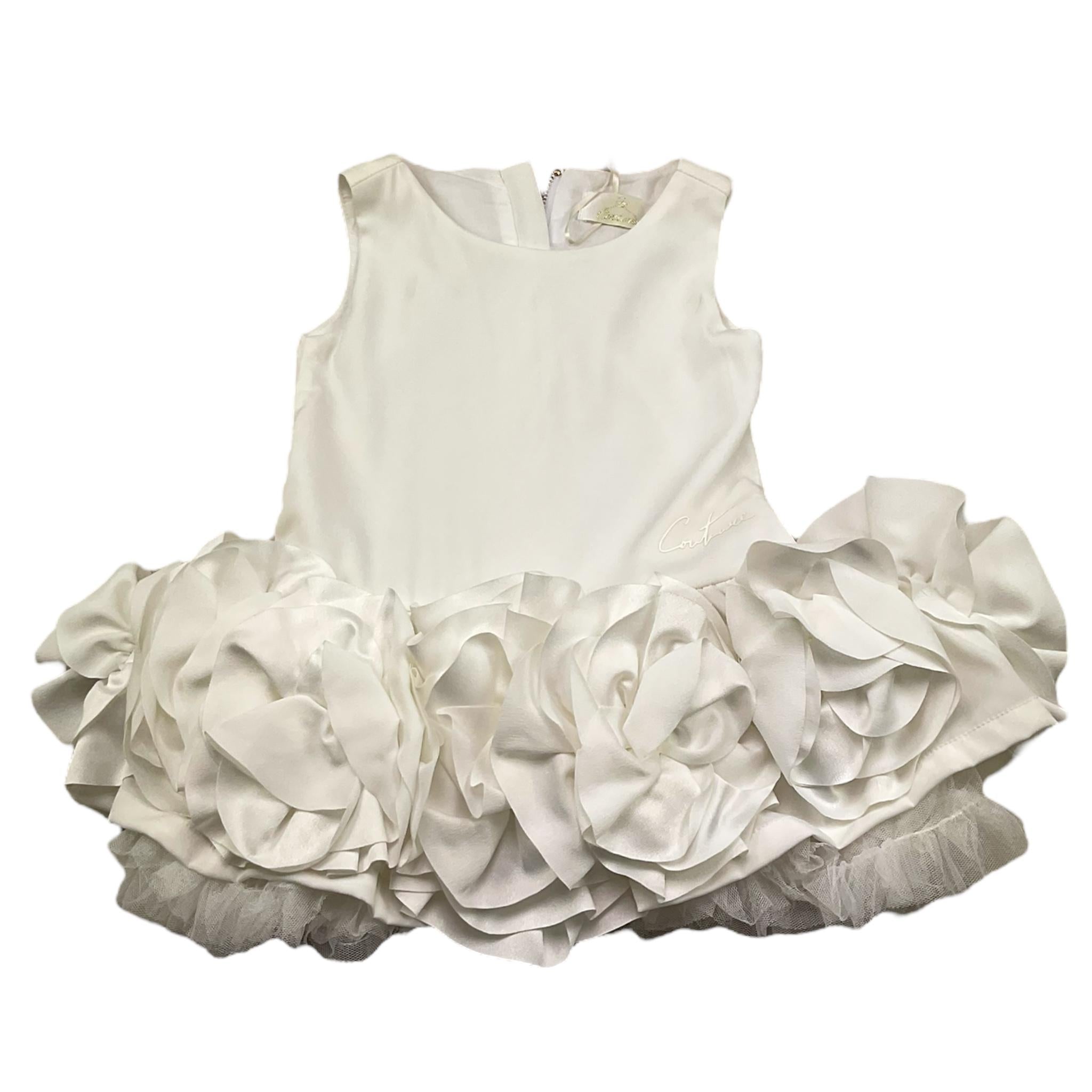 Fun & Fun Abito Giromanica Tinta Unita con Rose per Bambina FNCBDR2906J BIANCO FUN & FUN 