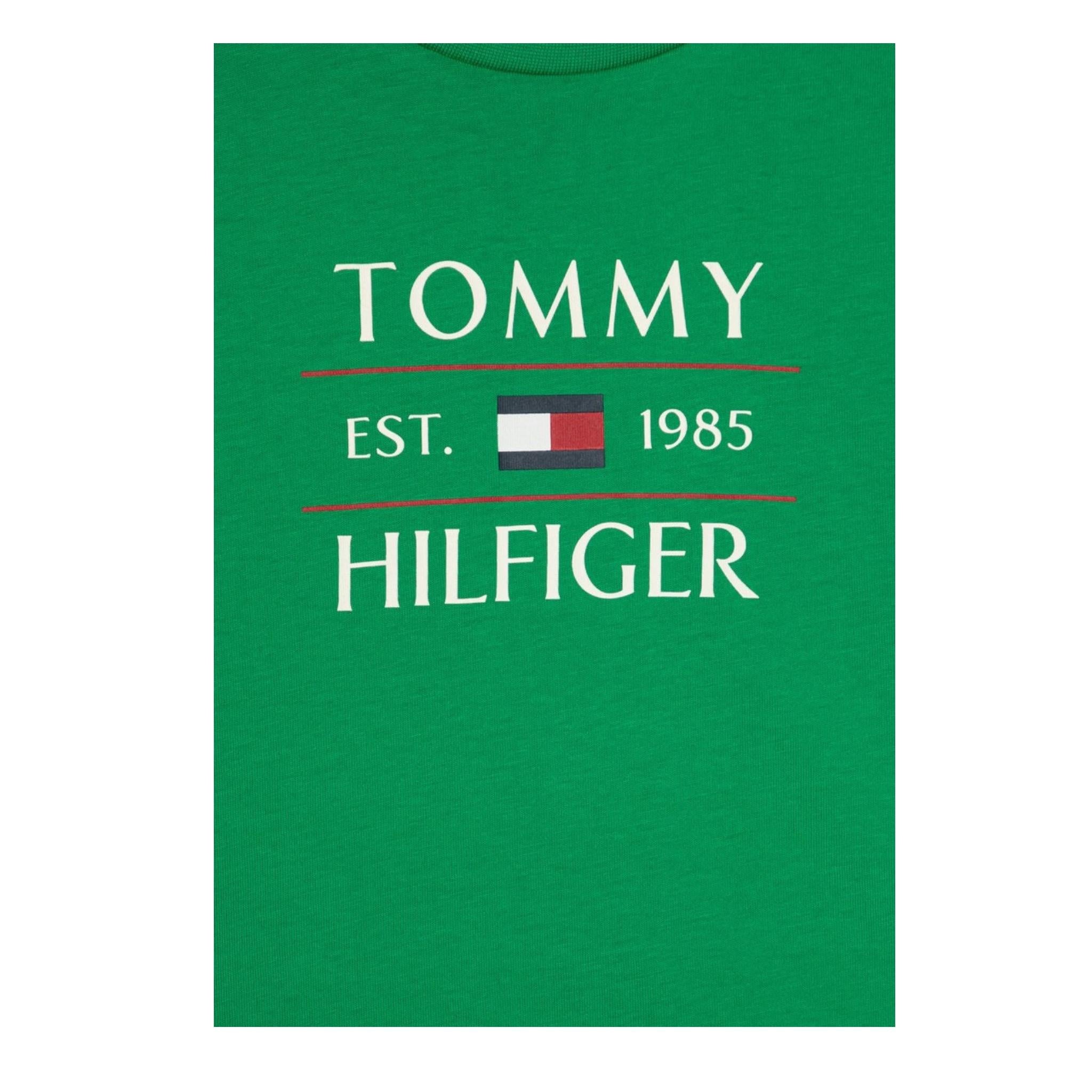 Tommy Hilfiger T-Shirt Girocollo Tinta Unita con Logo per Bambino KB0KB09538X VERDE TOMMY HILFIGER 