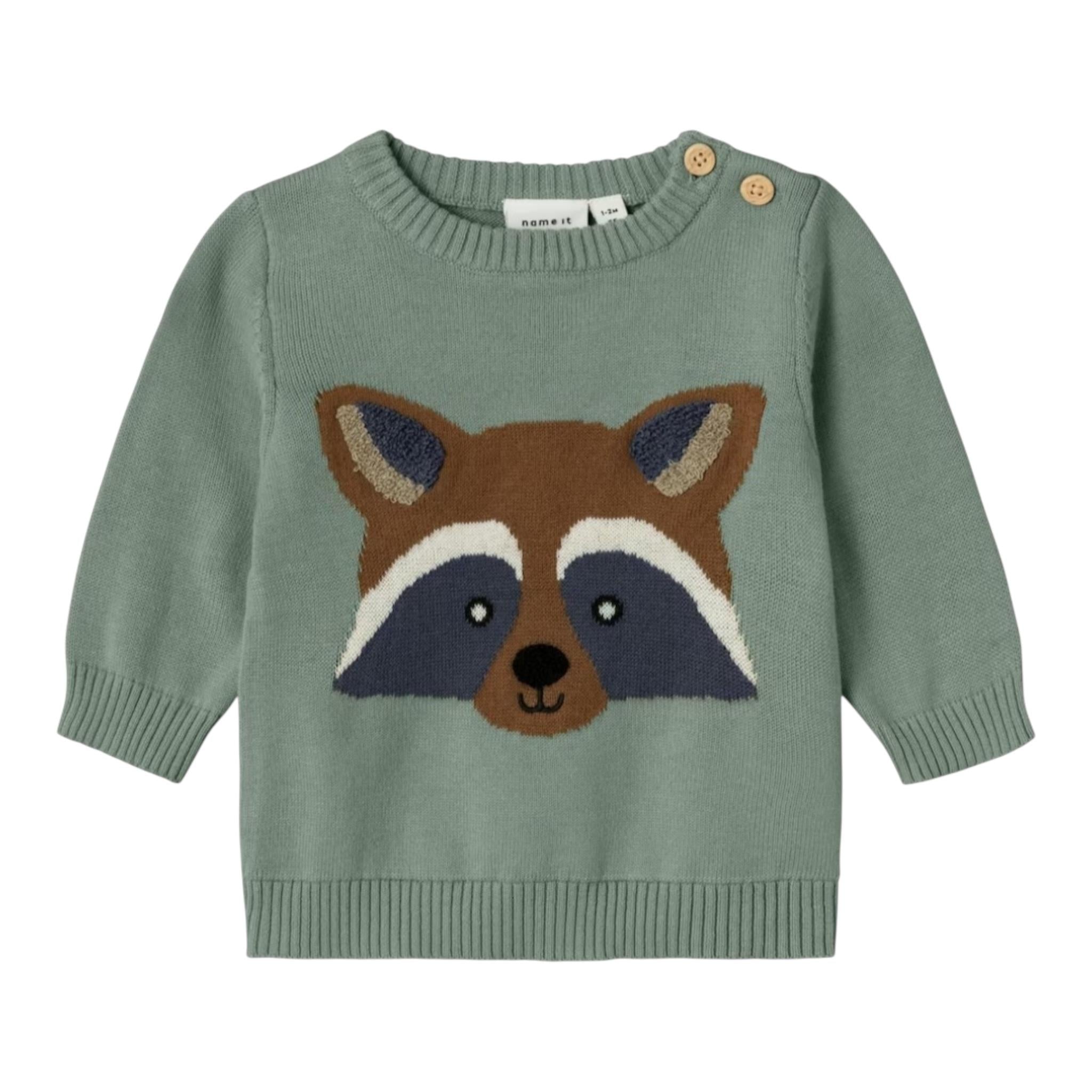 NAME.IT maglia girocollo tinta unita con ricamo animale Verde per Neonato 13233122 VERDE NAME.IT 