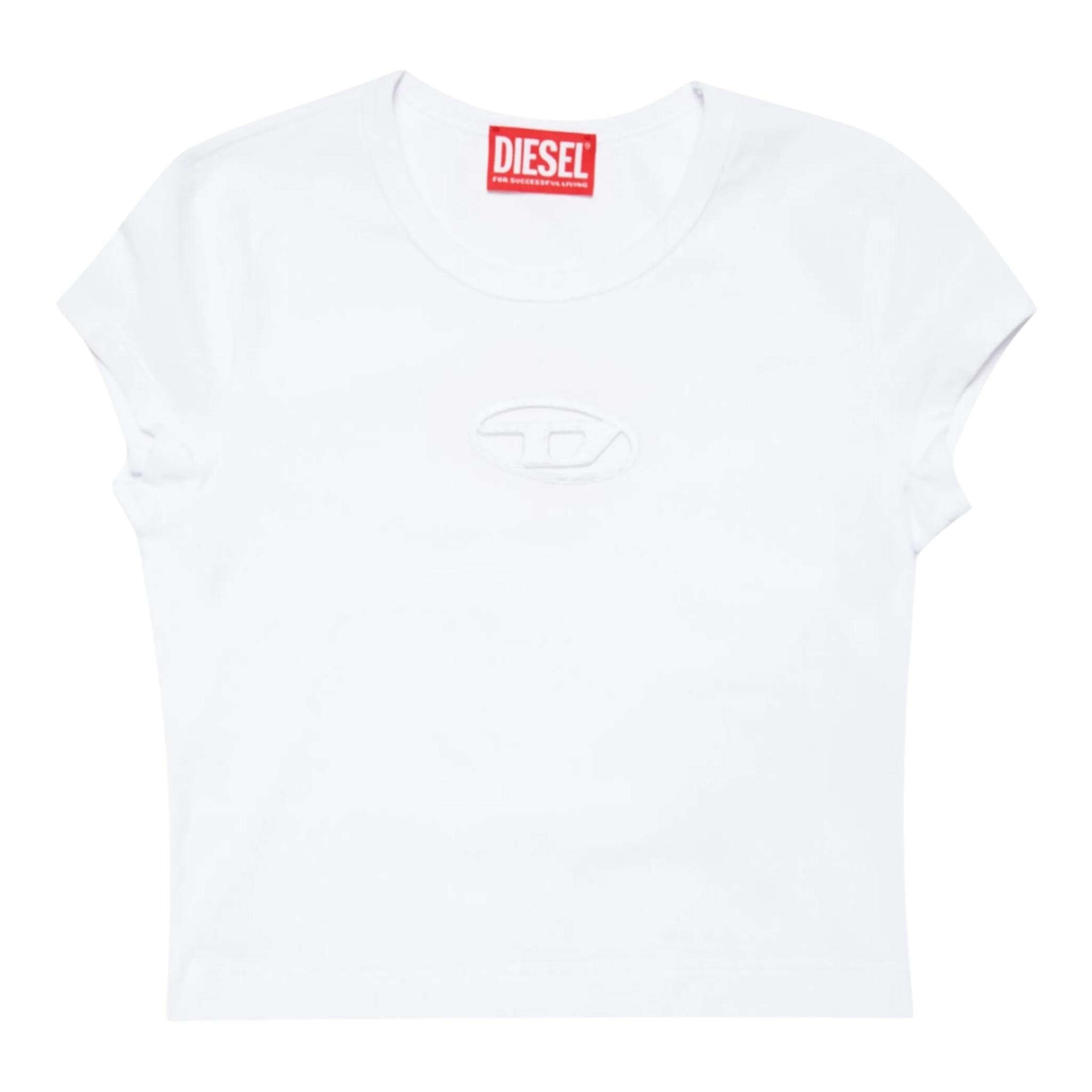 Diesel T-Shirt Girocollo Tinta Unita con Logo per Bambina J01830XX BIANCO DIESEL 