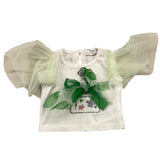 Miss Grant T-Shirt Girocollo Tinta Unita con Maniche In Tulle Bianco per Neonata