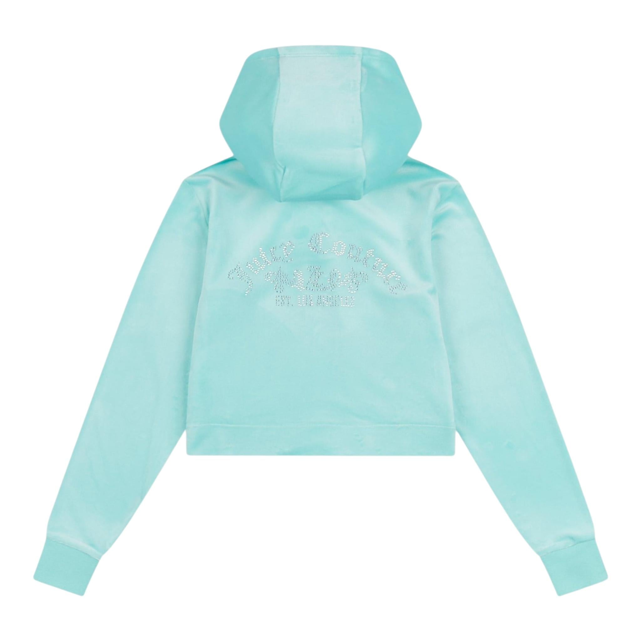 Juicy Couture Felpa Tinta Unita In Velluto con Zip E Cappuccio per Bambina JBX6500 AZZURRO JUICY COUTURE 