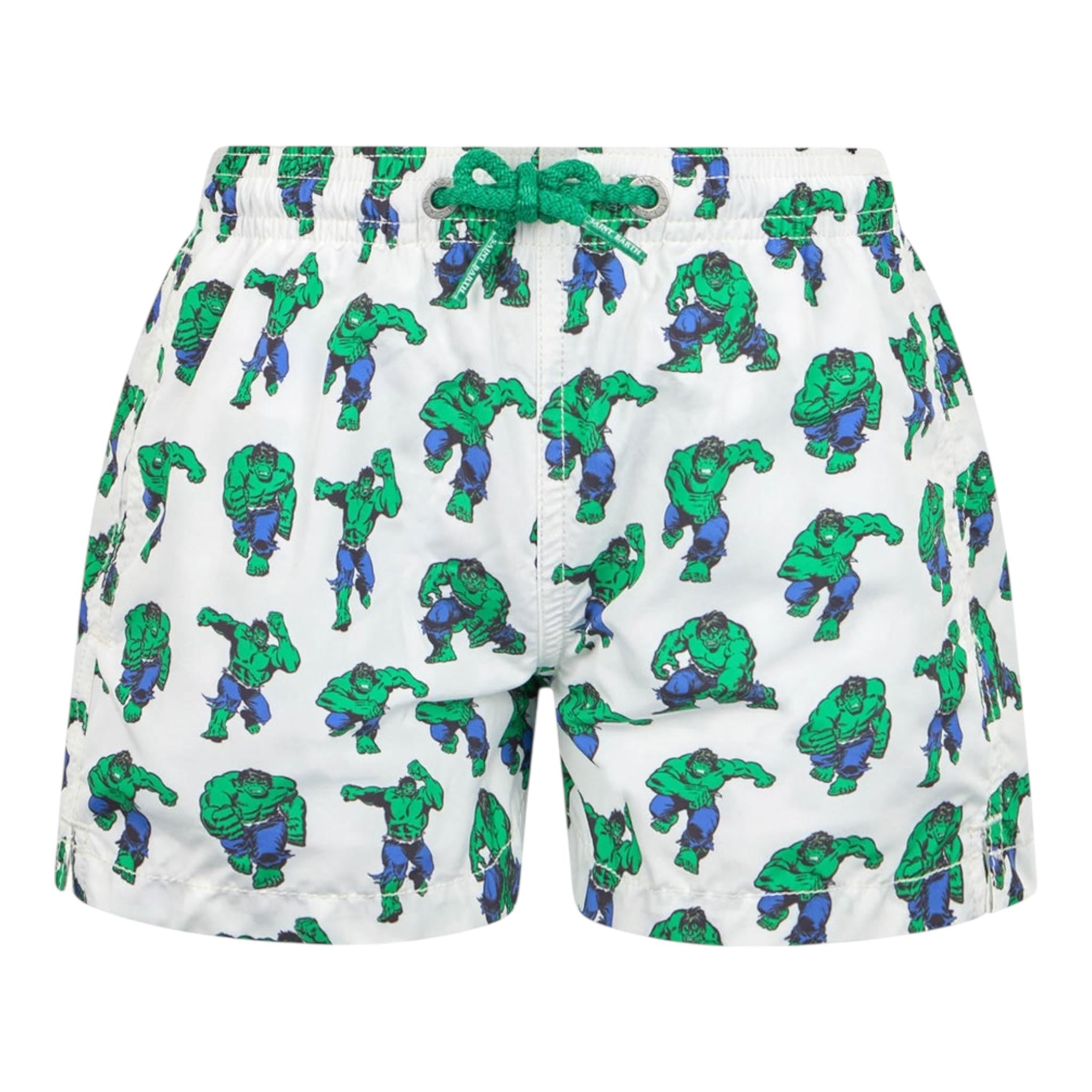 Saint Barth Costume Modello Boxer Tinta Unita con Stampa Hulk per Bambino HULK01X BIANCO SAINT BARTH 