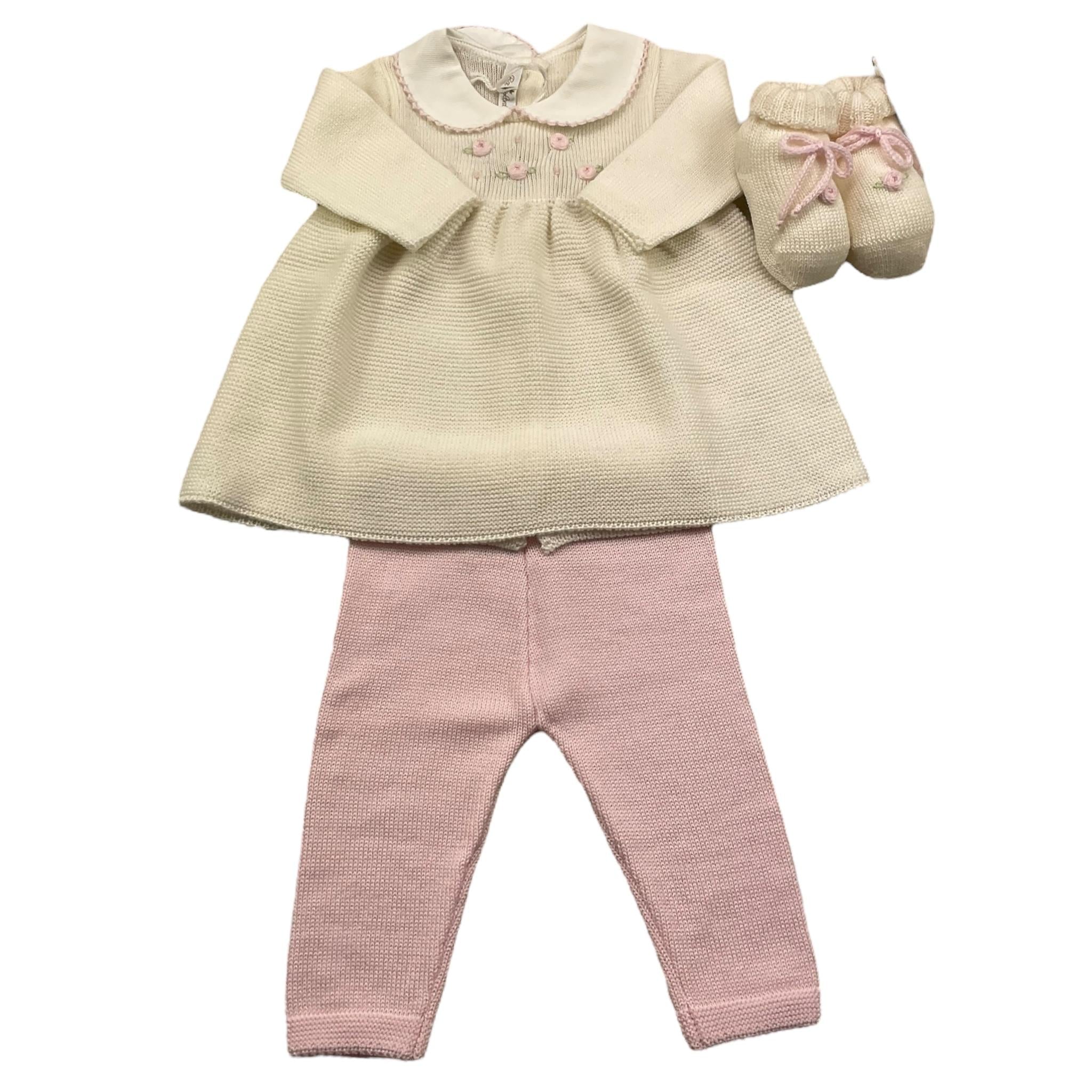 BABY LORD completo 3 pezzi maglia-pantalone-babbucce Panna/rosa per Neonata 419 PANNA/ROSA BABY LORD 